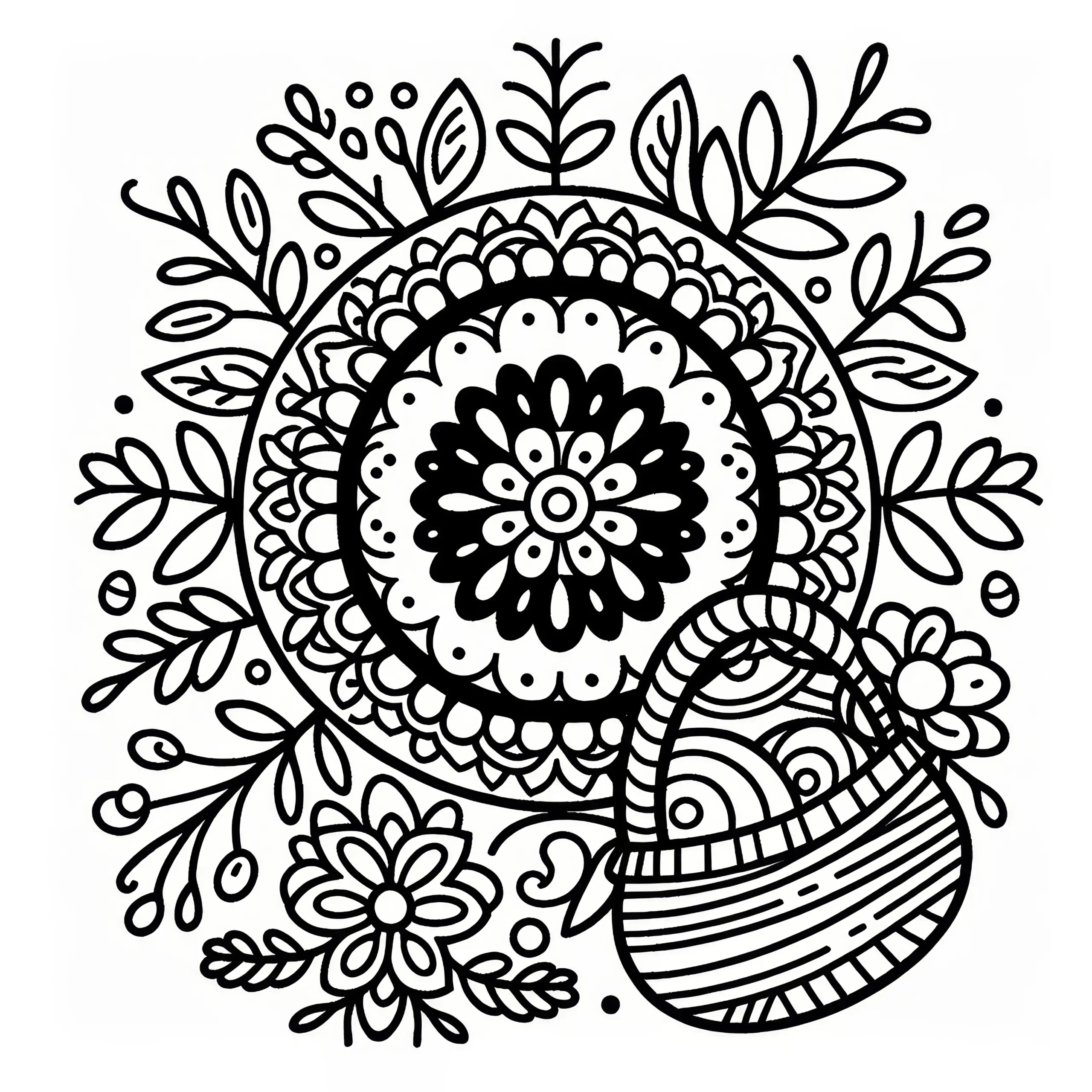 Mandala mit Osterkorb als Malvorlage (Gratis) (Ausmalbild)