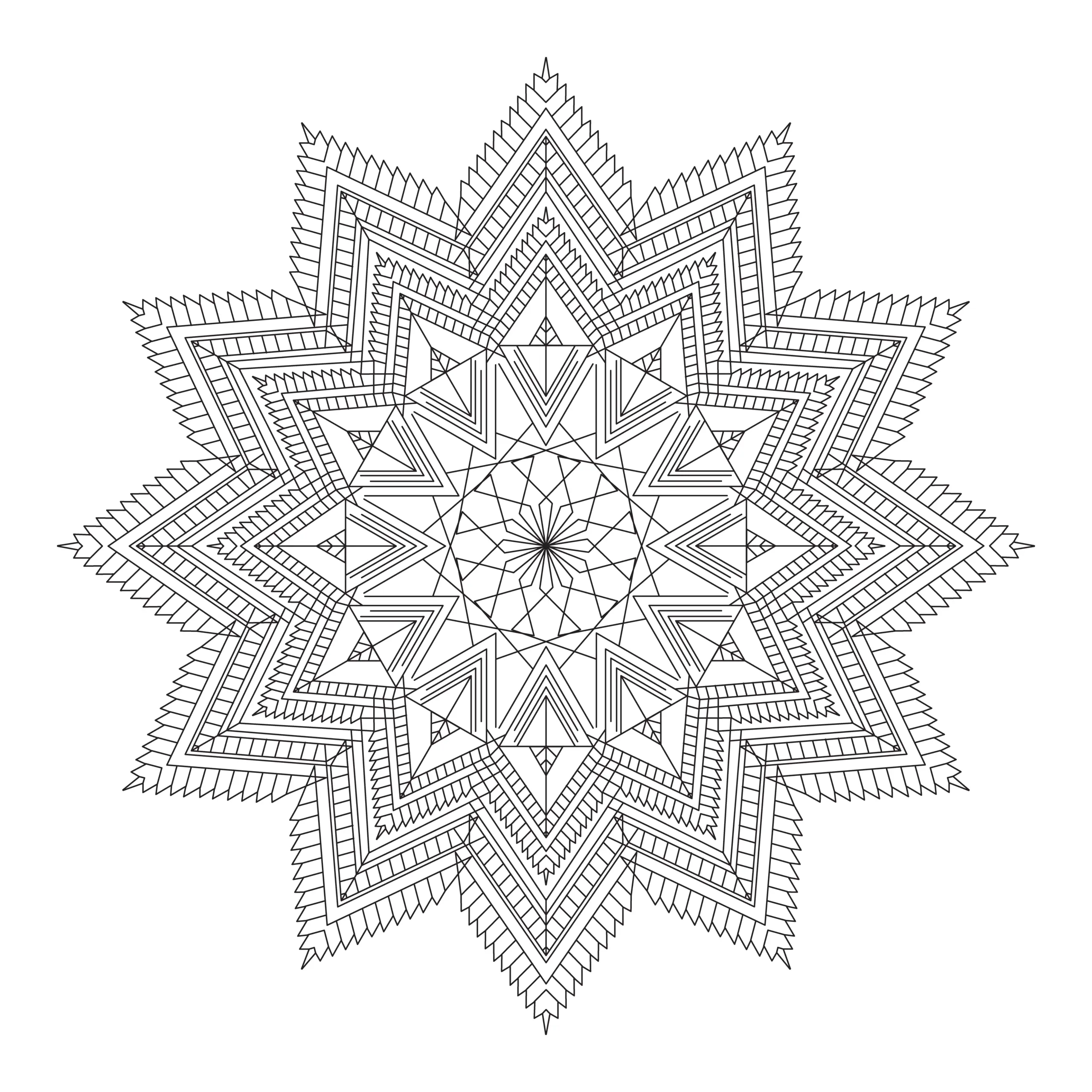 Mandala Vorlage: Leuchtender Stern mit Ornamenten (Kostenlos) (Ausmalbild)