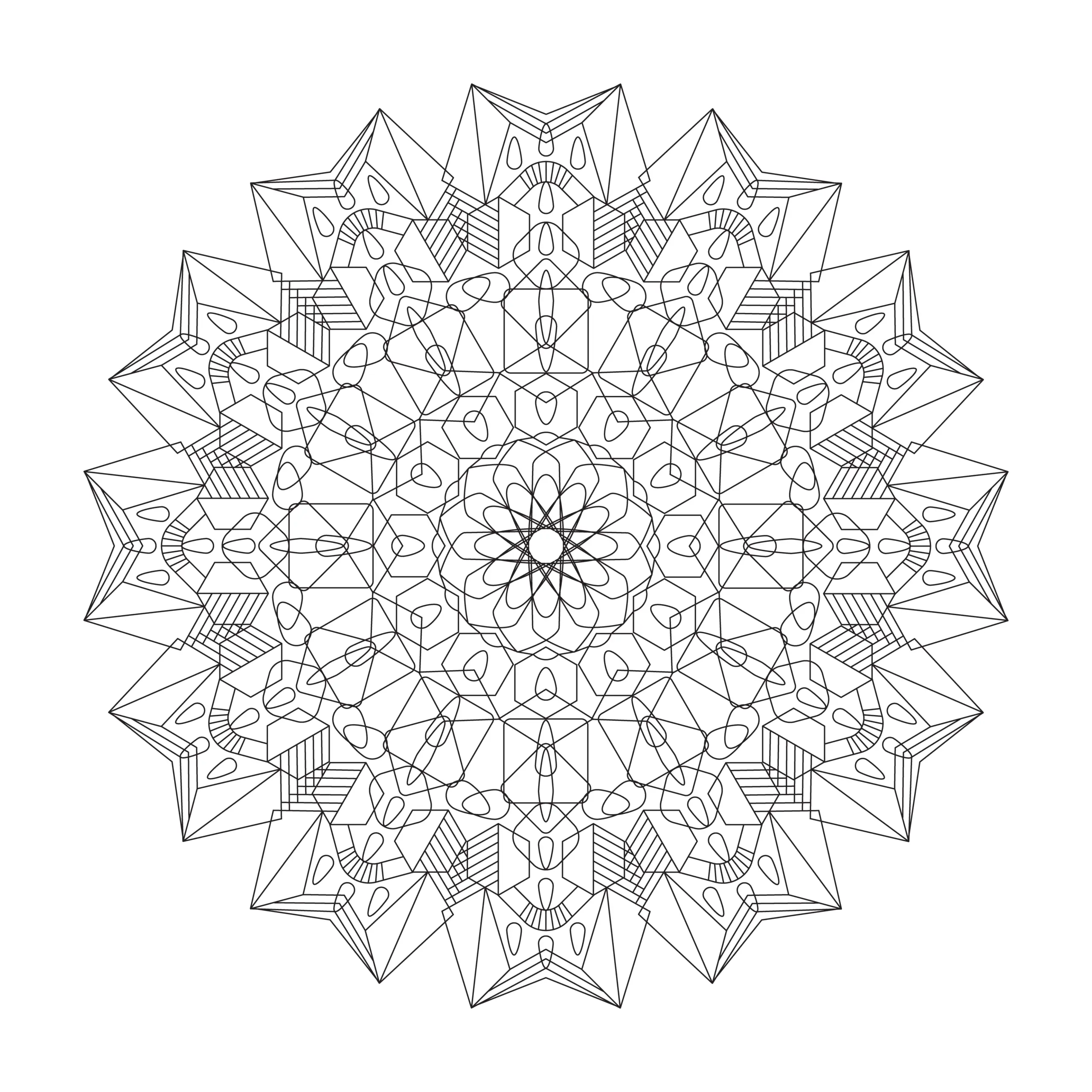 Mandala Vorlage: Ornamente und abstrakte Schneeflocke (Kostenlos) (Ausmalbild)