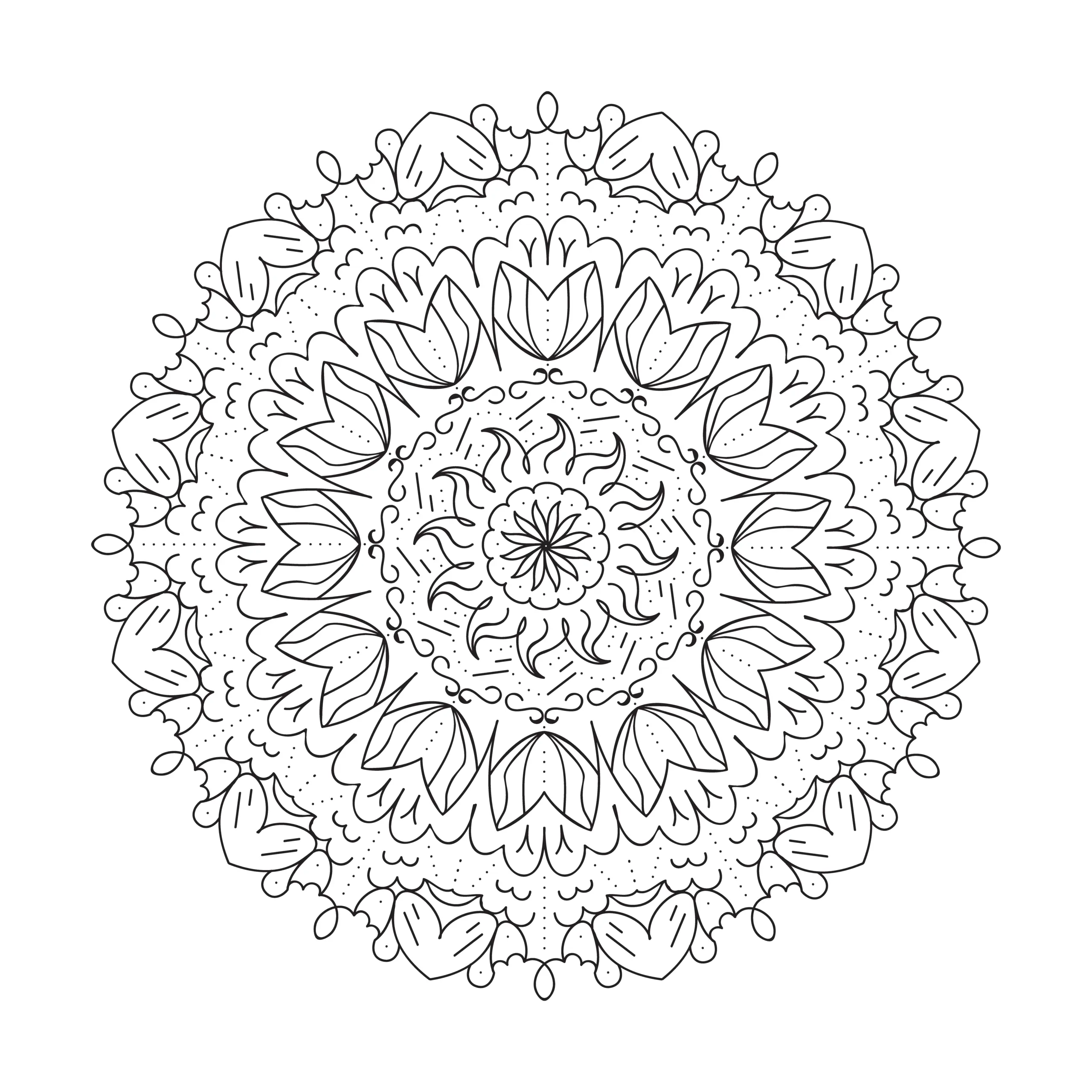Mandala-Vorlage: Ornamente und Sonne zum Download (Kostenlos) (Ausmalbild)