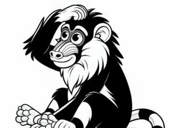 Mandrill kratzt sich mit Pfote am Kopf – Ausmalbild kostenlos herunterladen