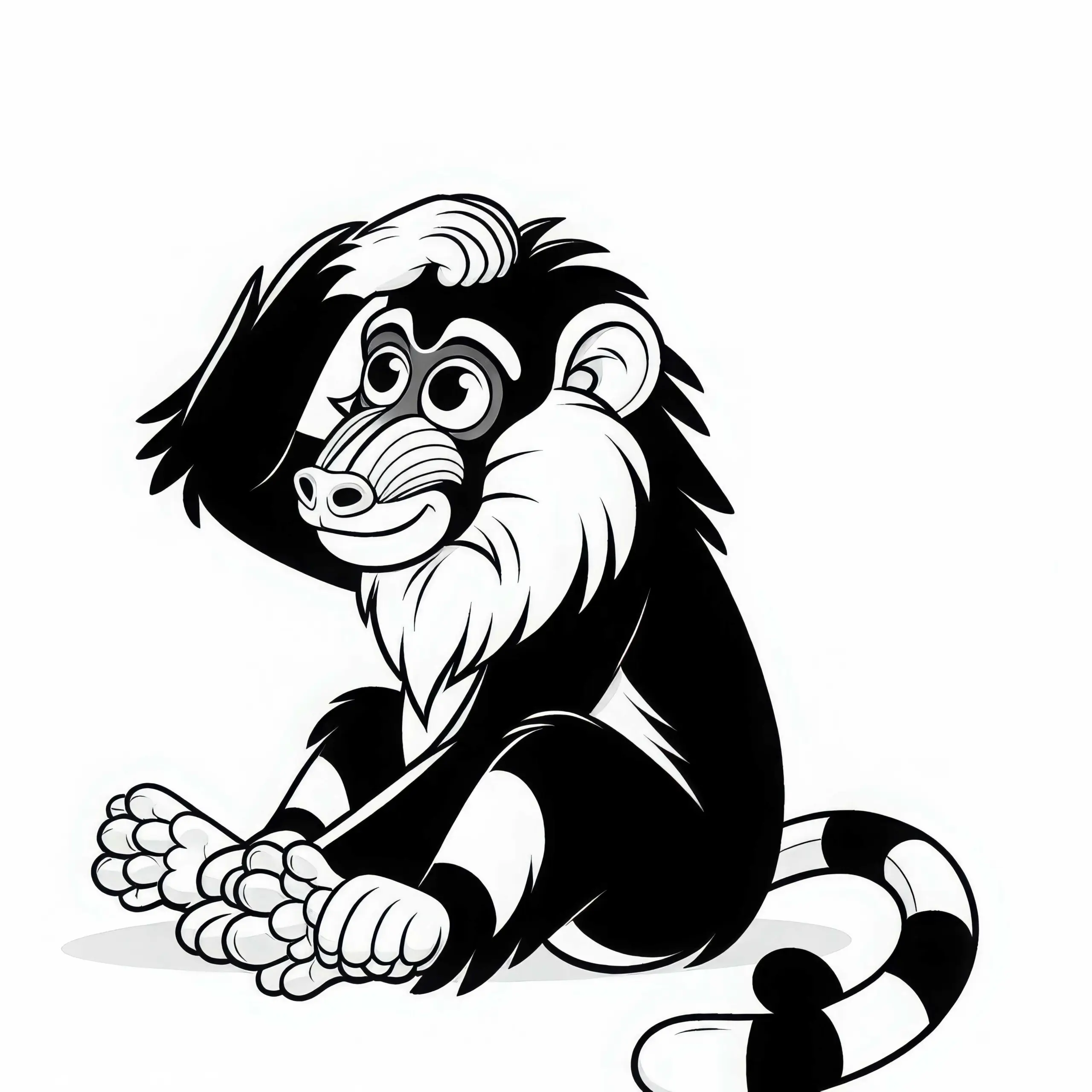 Mandrill kratzt sich mit Pfote am Kopf – Ausmalbild kostenlos herunterladen