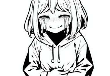 Manga-Figur hält sich vor Lachen den Bauch – Tränen in den Augen – Malvorlage kostenlos