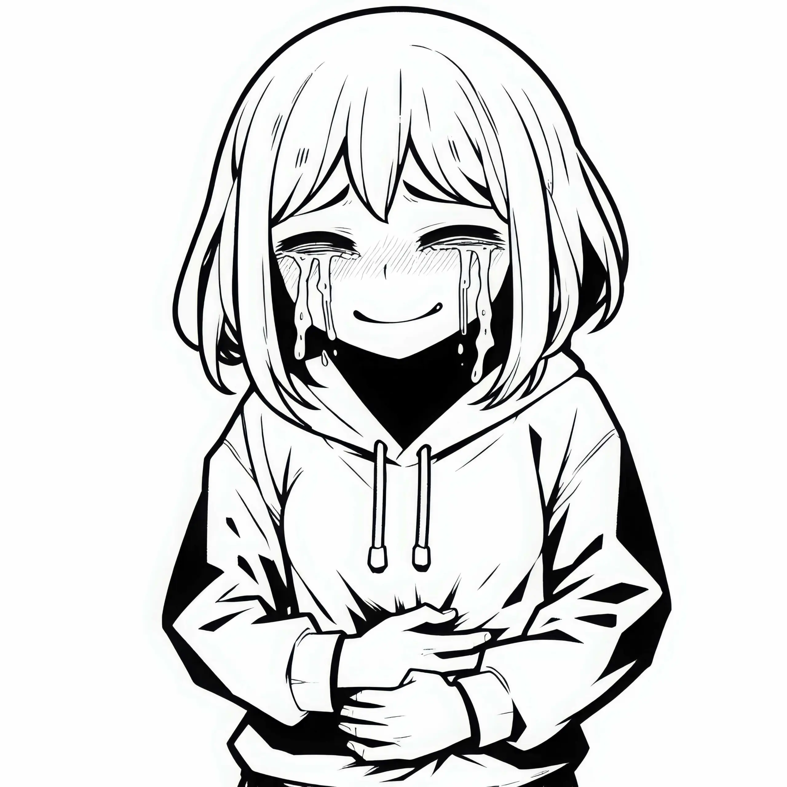 Manga-Figur hält sich vor Lachen den Bauch – Tränen in den Augen – Malvorlage kostenlos (Ausmalbild)