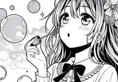 Manga Mädchen pustet Seifenblase Malvorlage gratis