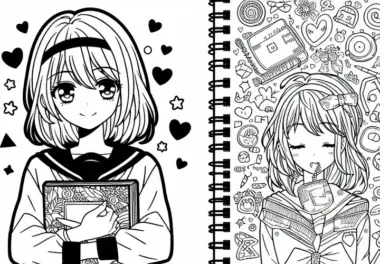 Manga-Schülerin mit Notizbuch – Ausmalbild für Mädchen ab neun gratis