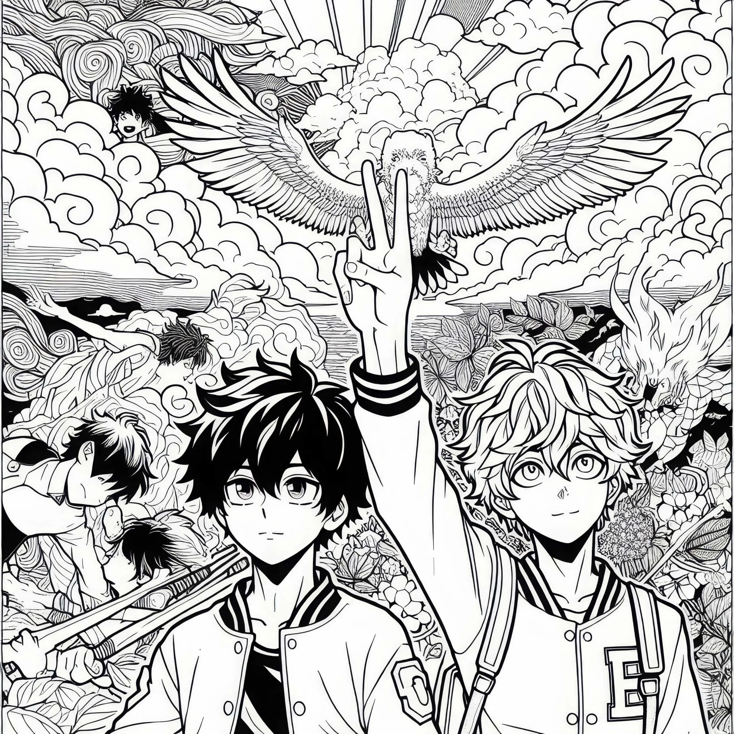 Manga-Szene mit Emotionen: Traum, Mut und Freundschaft – Ausmalbild für Jungs ab zwölf gratis