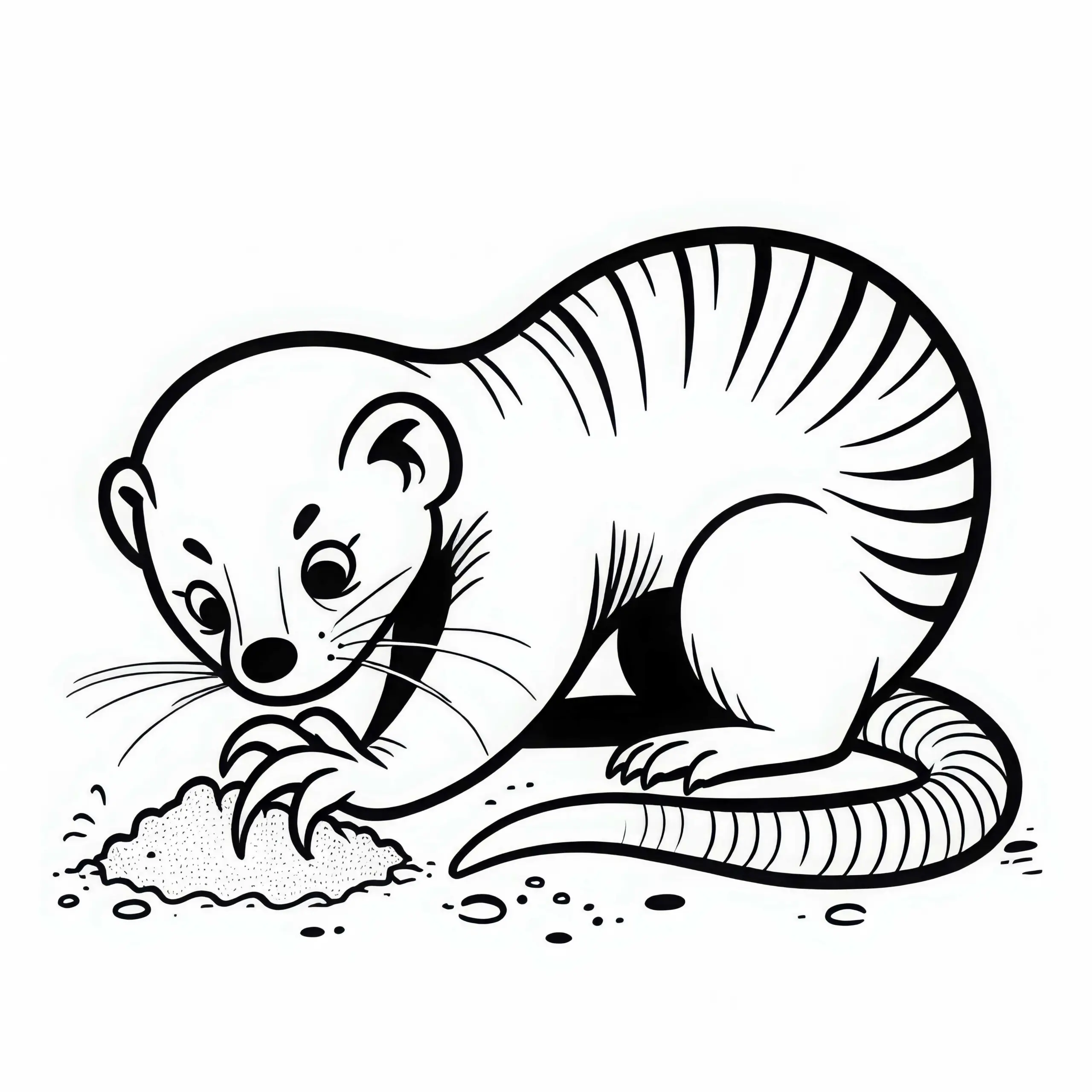 Manguste kratzt mit ihren Krallen im Sand – Malvorlage gratis (Ausmalbild)