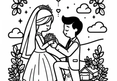 Mann macht Frau Antrag zur Hochzeit – Ausmalbild kostenlos