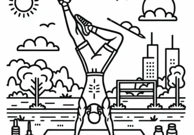Mann macht Kopfstand auf Matte – Yoga Ausmalbild einfach kostenlos