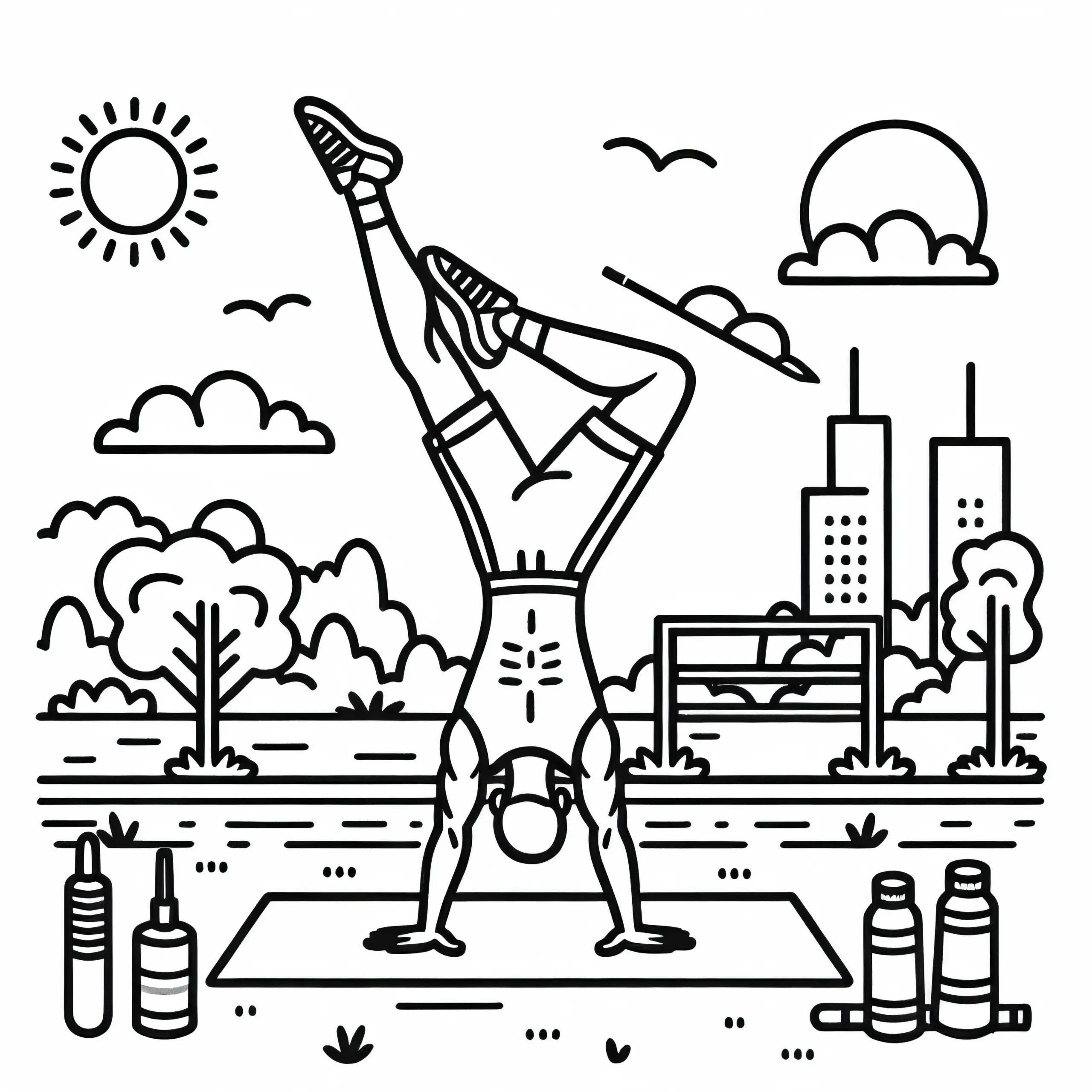 Mann macht Kopfstand auf Matte – Yoga Ausmalbild einfach kostenlos