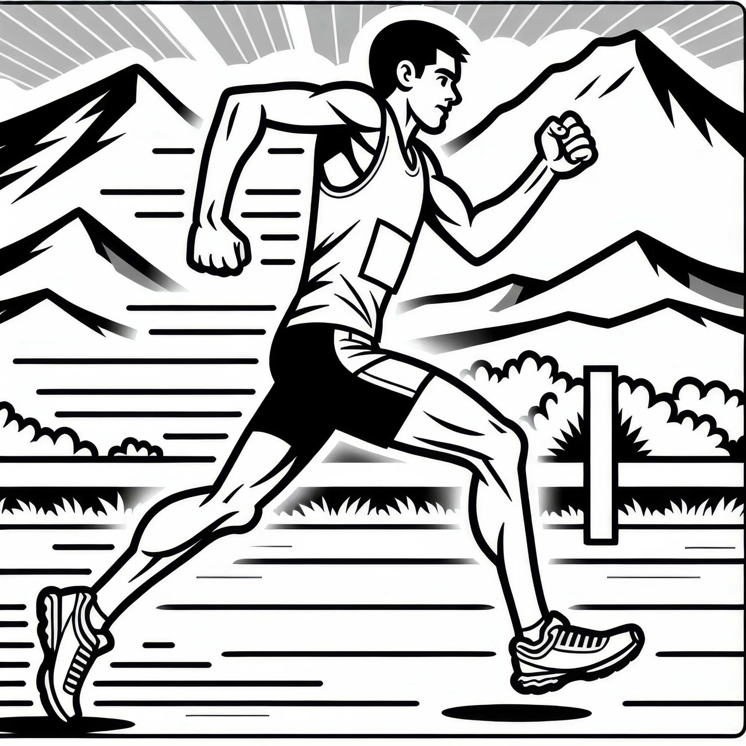 Marathonläufer sprintet auf den letzten Metern – Malvorlage gratis (Ausmalbild)