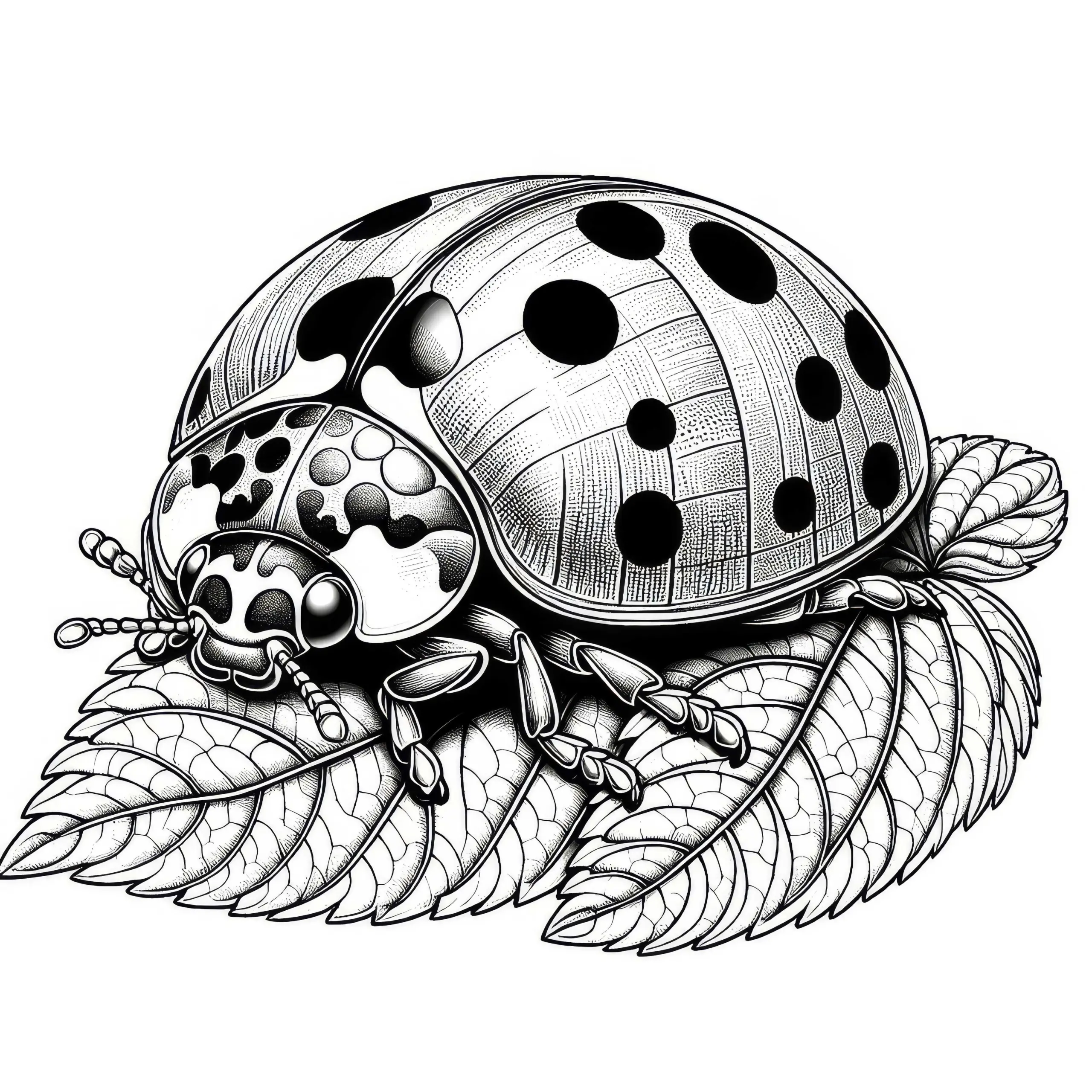 Marienkäfer: Detaillierte Malvorlage (Kostenlos) (Ausmalbild)