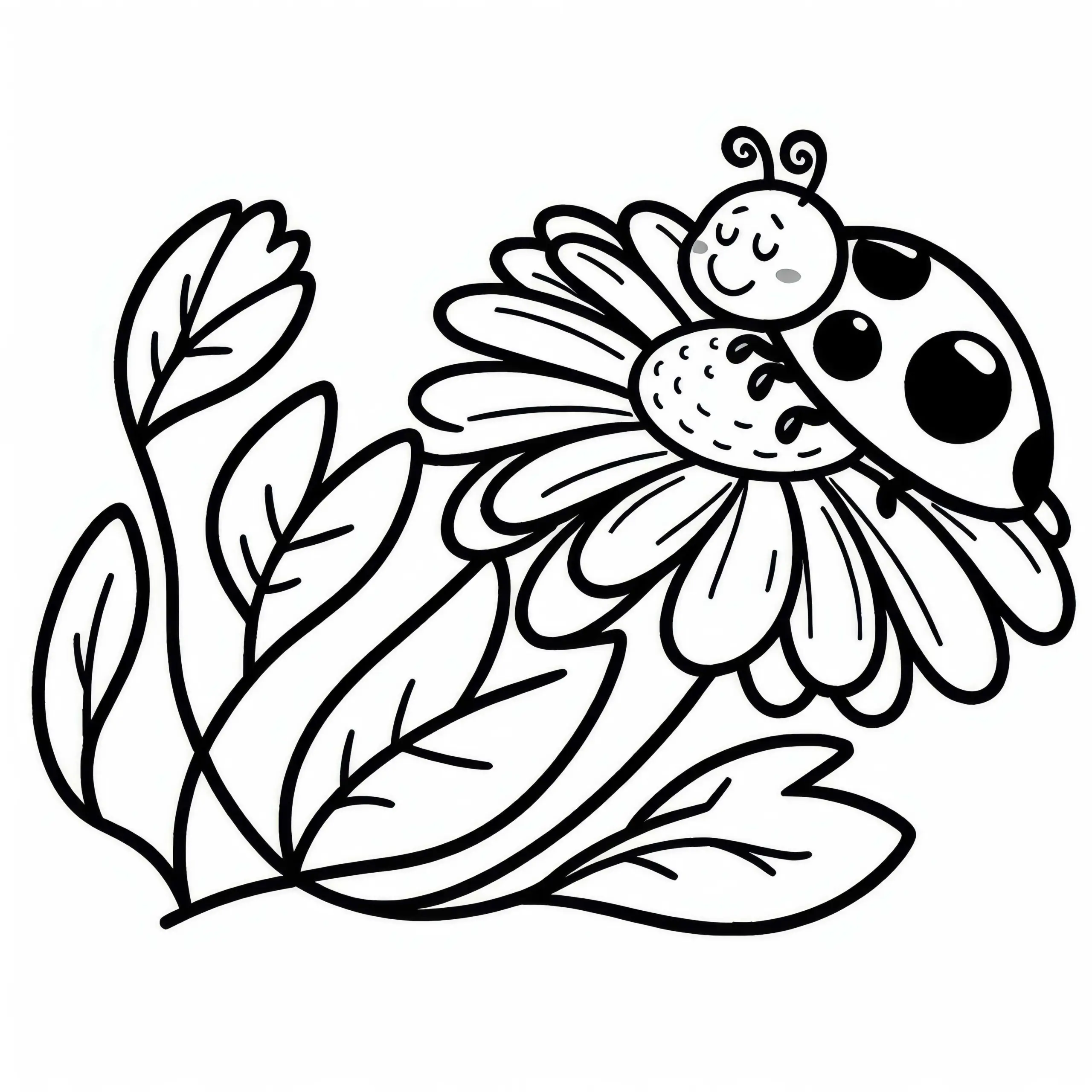 Marienkäfer sitze auf einem Gänseblümchen als Ausmalbild (Kostenlos)