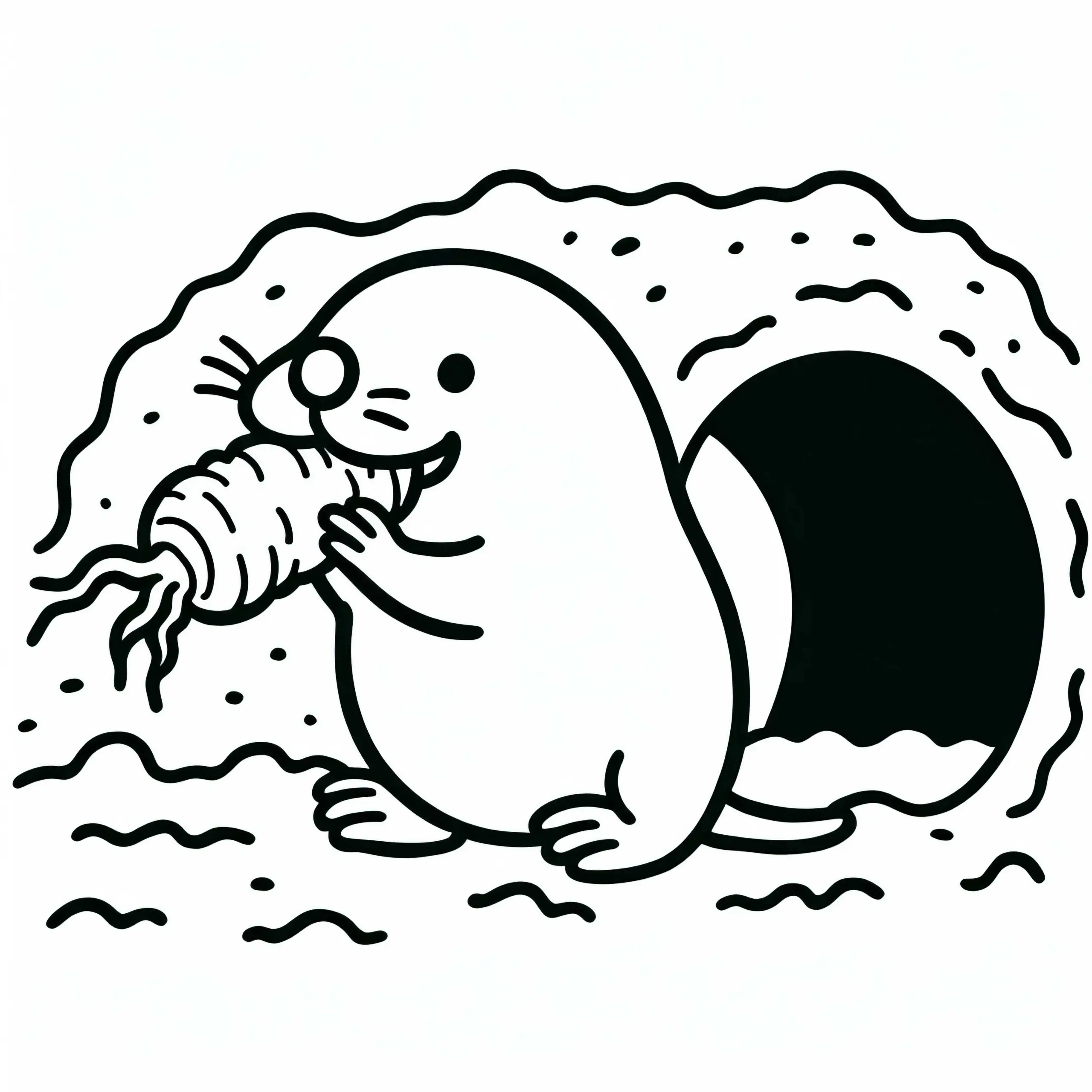 Maulwurf frisst Karotte: Einfaches Ausmalbild (Gratis)