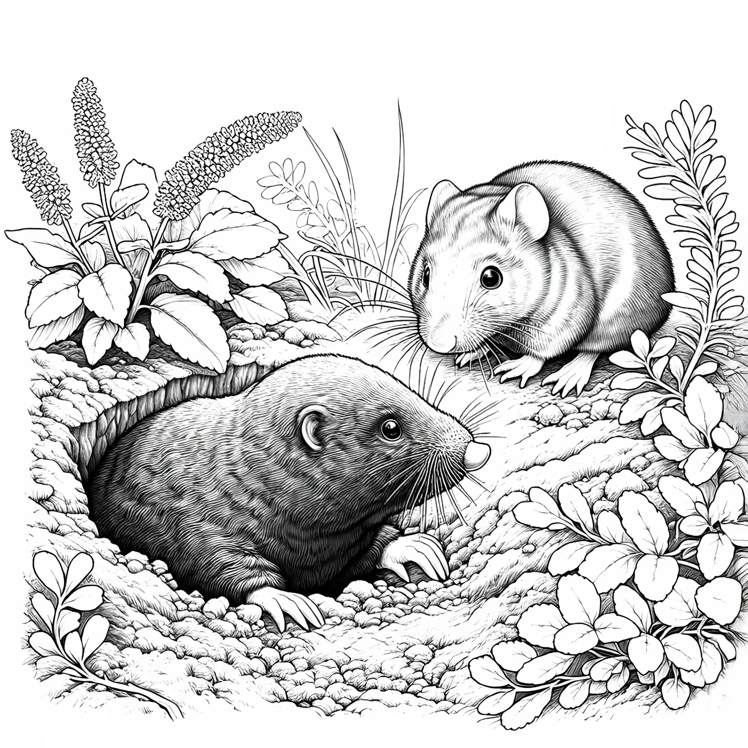 Maulwurf mit einer Maus: Ausmalbild zum Download (Kostenlos)