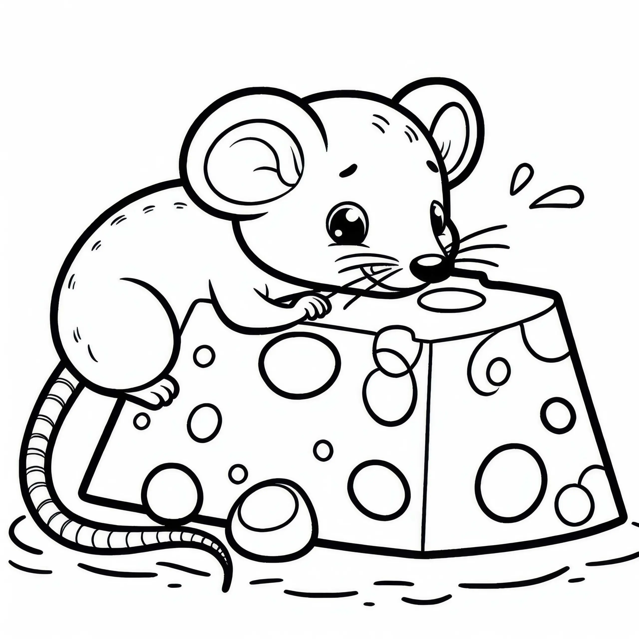 Maus knabbert an Stück Käse Malvorlage kostenlos (Ausmalbild)