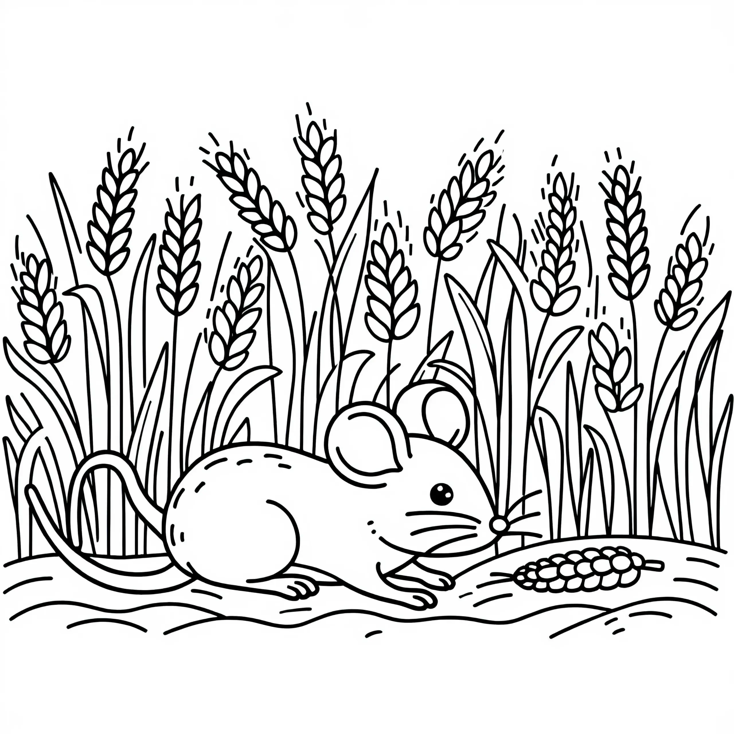 Maus läuft über Kornfeld mit Ähren – Ausmalbild kostenlos herunterladen