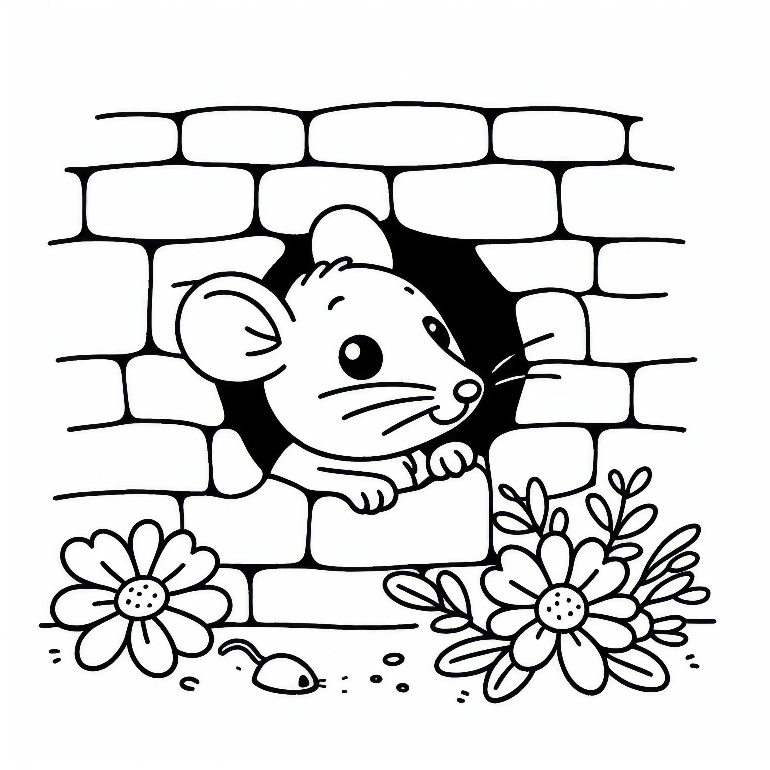 Maus schaut aus Mauseloch in der Wand – Ausmalbild kostenlos