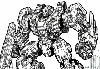 Mecha-Roboter im futuristischen Stil – Ausmalbild für Jungs ab zwölf gratis