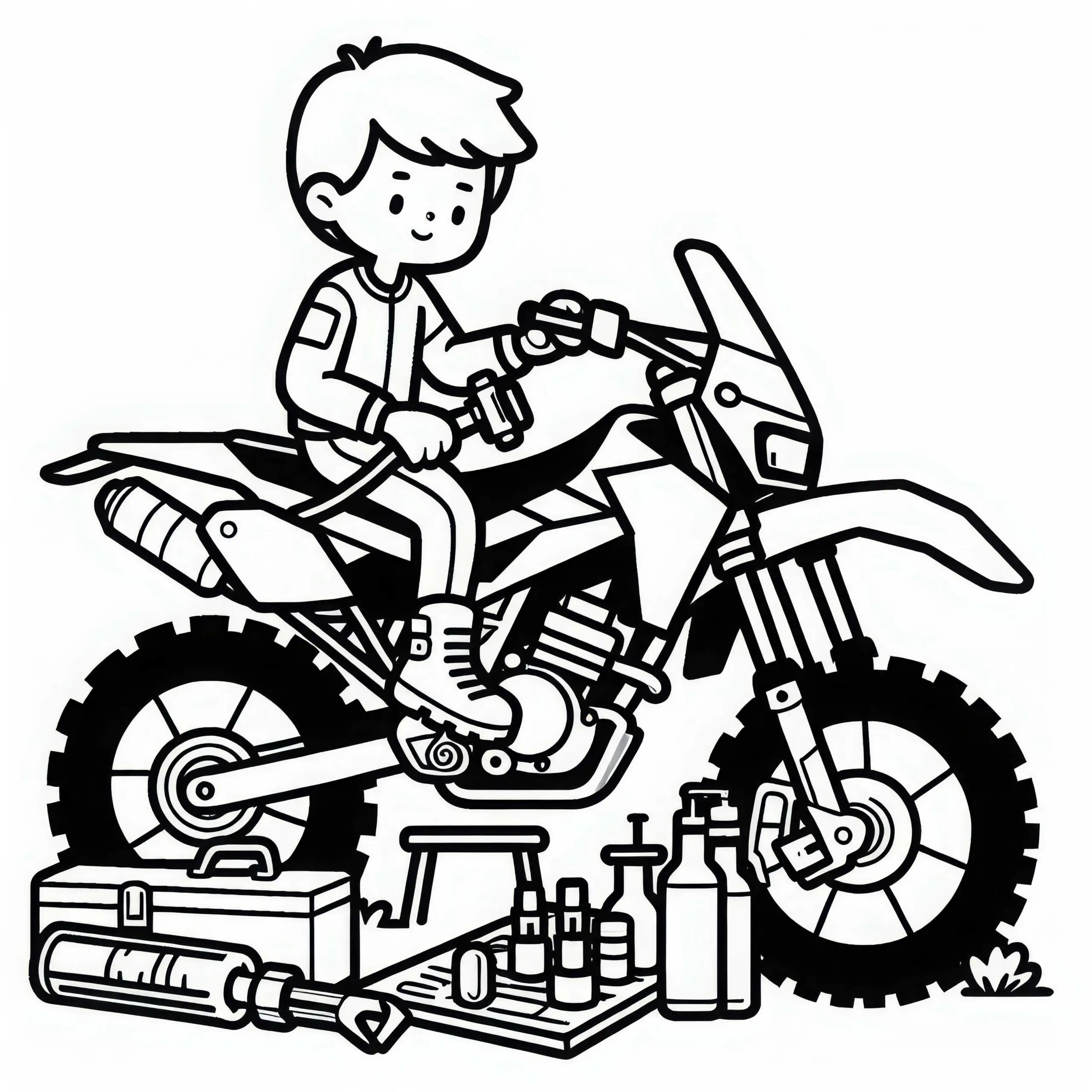 Mechaniker arbeitet an Motorrad während eines Motorradsport-Rennens – Malvorlage Gratis (Ausmalbild)