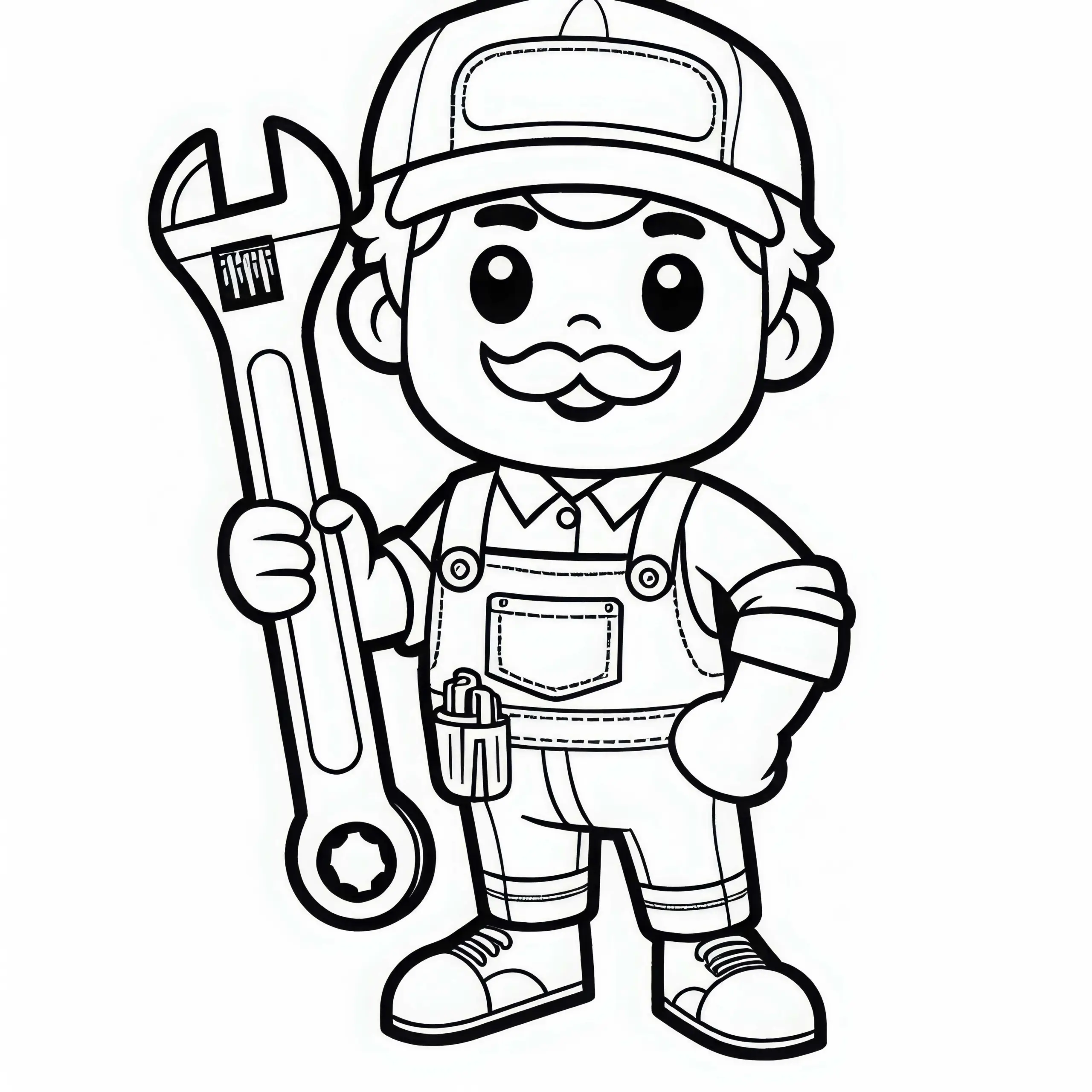 Mechaniker mit Schraubenschlüssel in der Hand – Malvorlage gratis (Ausmalbild)