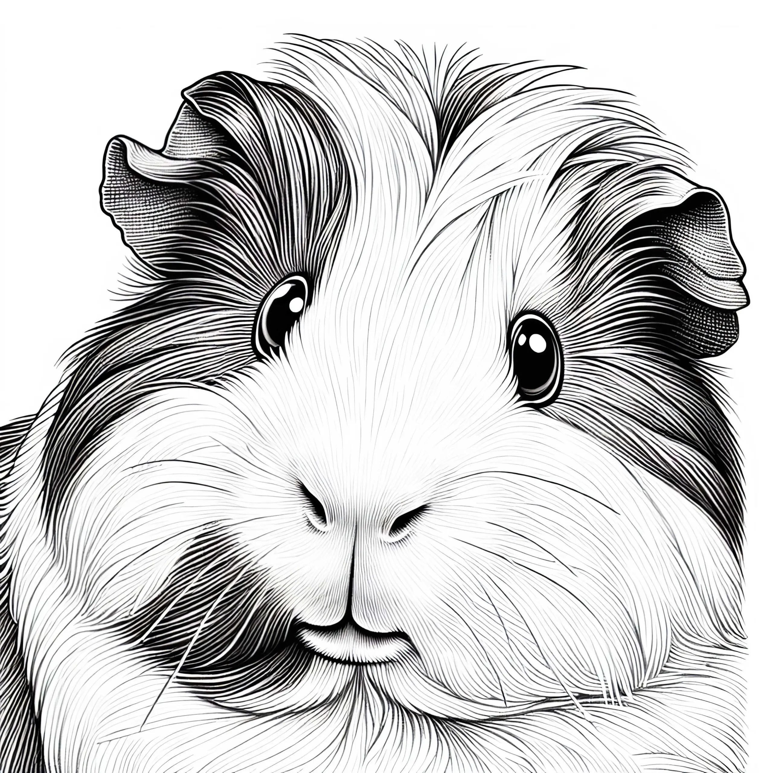 Meerschweinchen mit flauschigem Fell: Detailreiche Malvorlage (Kostenlos) (Ausmalbild)