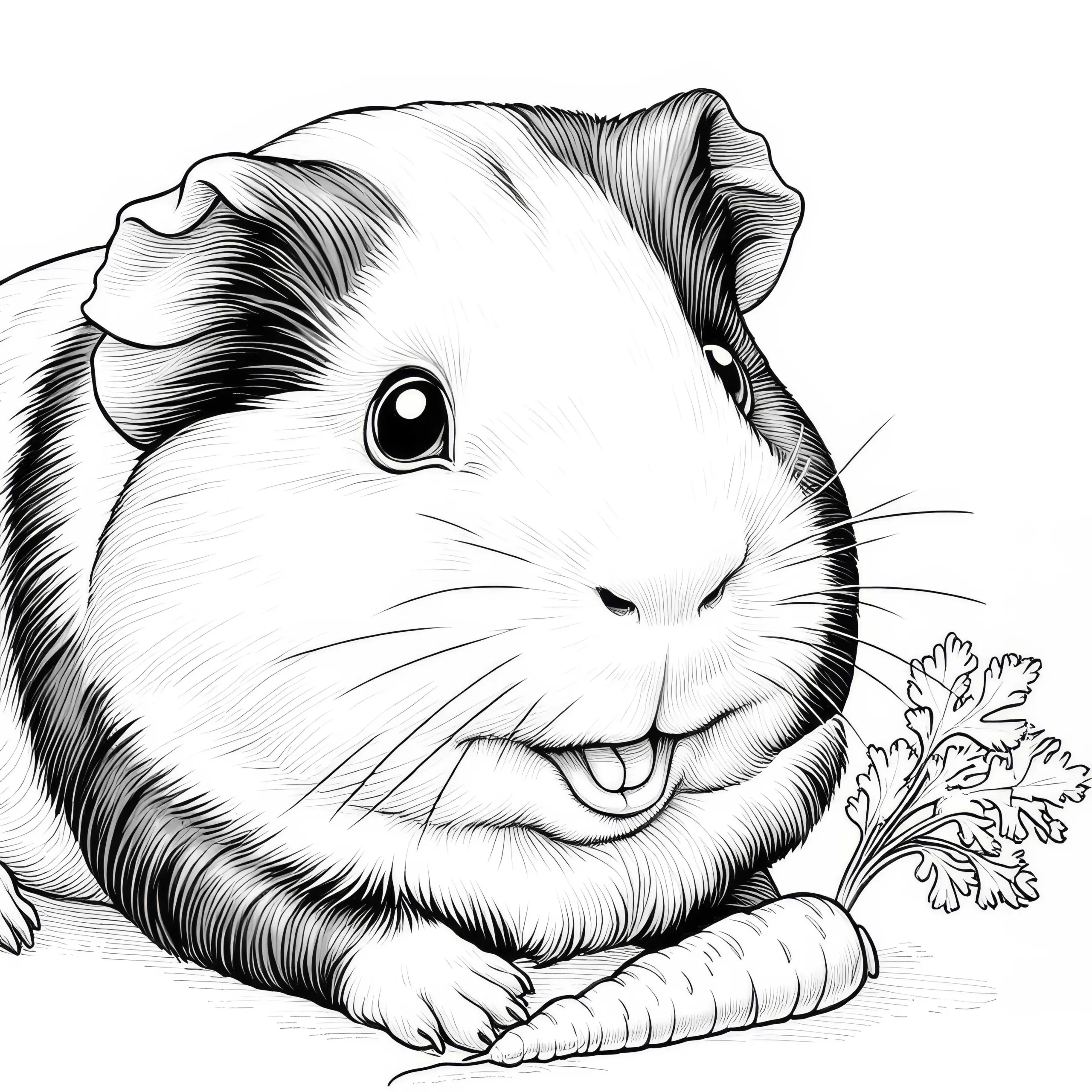 Meerschweinchen knabbert an Karotte: Detailreiches Ausmalbild (Gratis)