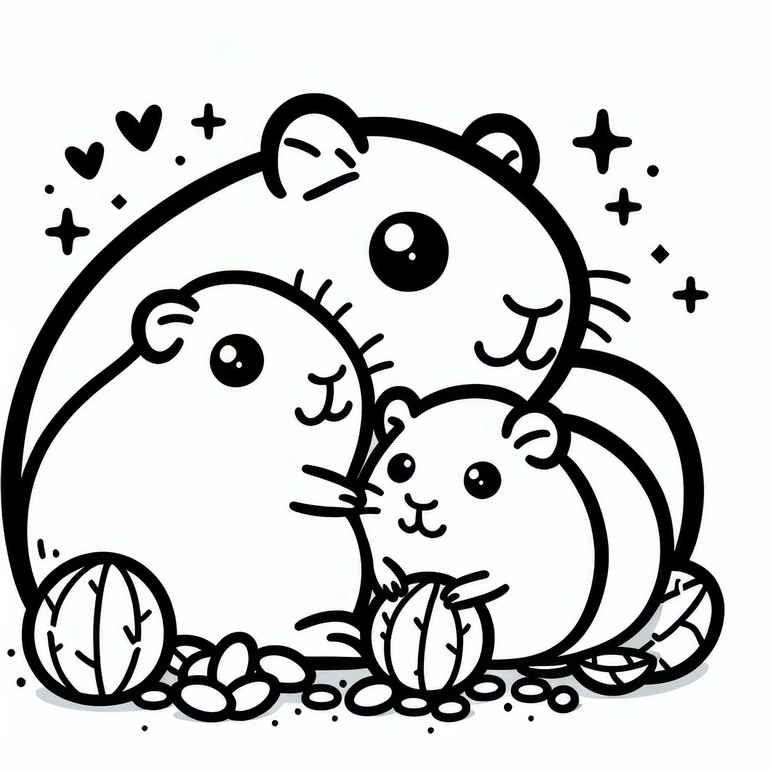 Meerschweinchen beim Kuscheln: Einfach Ausmalbild