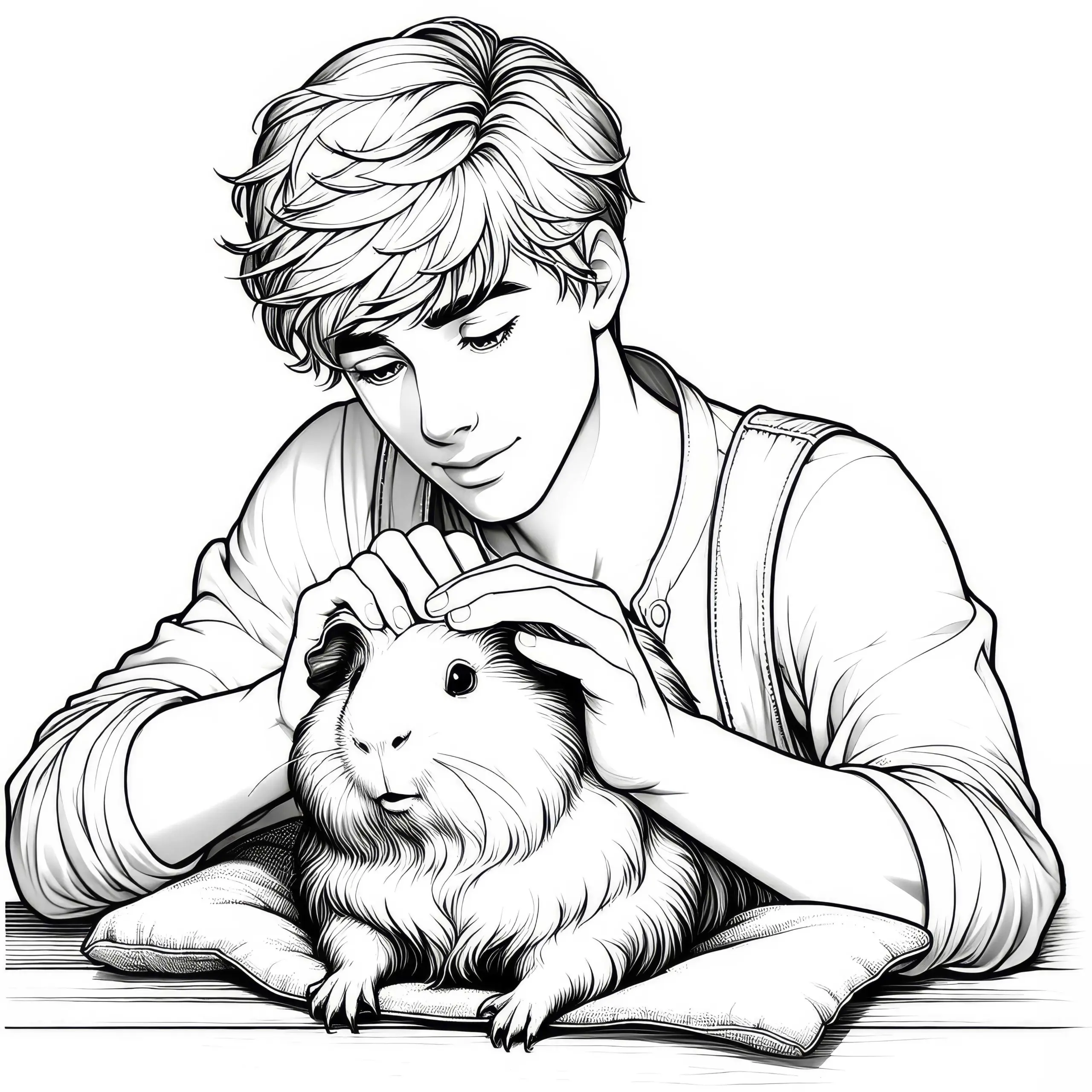 Meerschweinchen wird von Mensch gestreichelt: Ausmalbild zum Download (Kostenlos)
