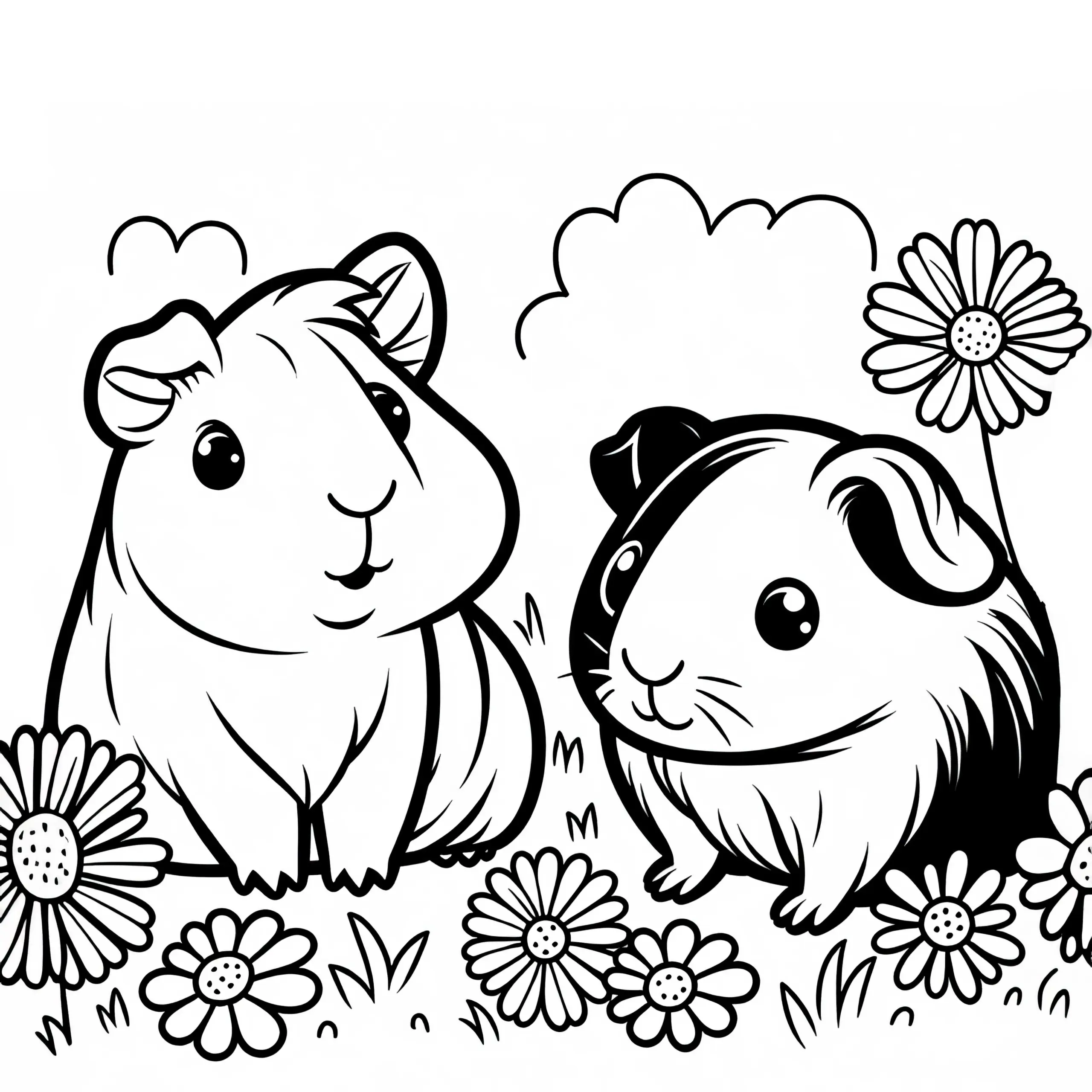 Meerschweinchen auf einer Wiese: Einfaches Ausmalbild (Kostenlos)