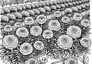 Ausmalbild mit mehreren Blumen – Tagetes Malvorlage kostenlos herunterladen