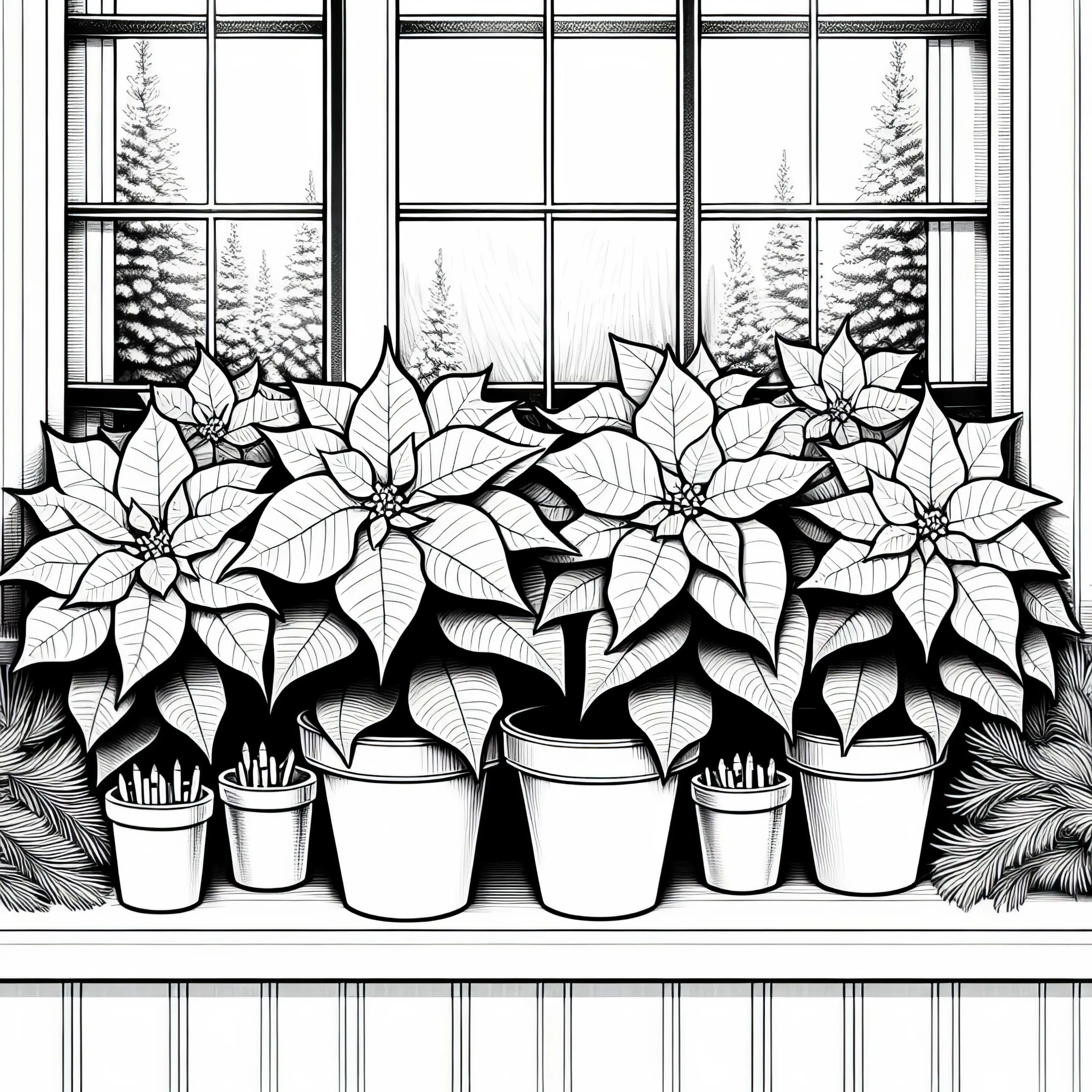 Mehrere Blumen Weihnachtssterne Malvorlage Kostenlos (Ausmalbild)