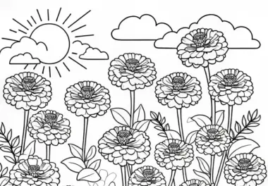 Mehrere Blumen Zinnien Ausmalbild Kostenlos