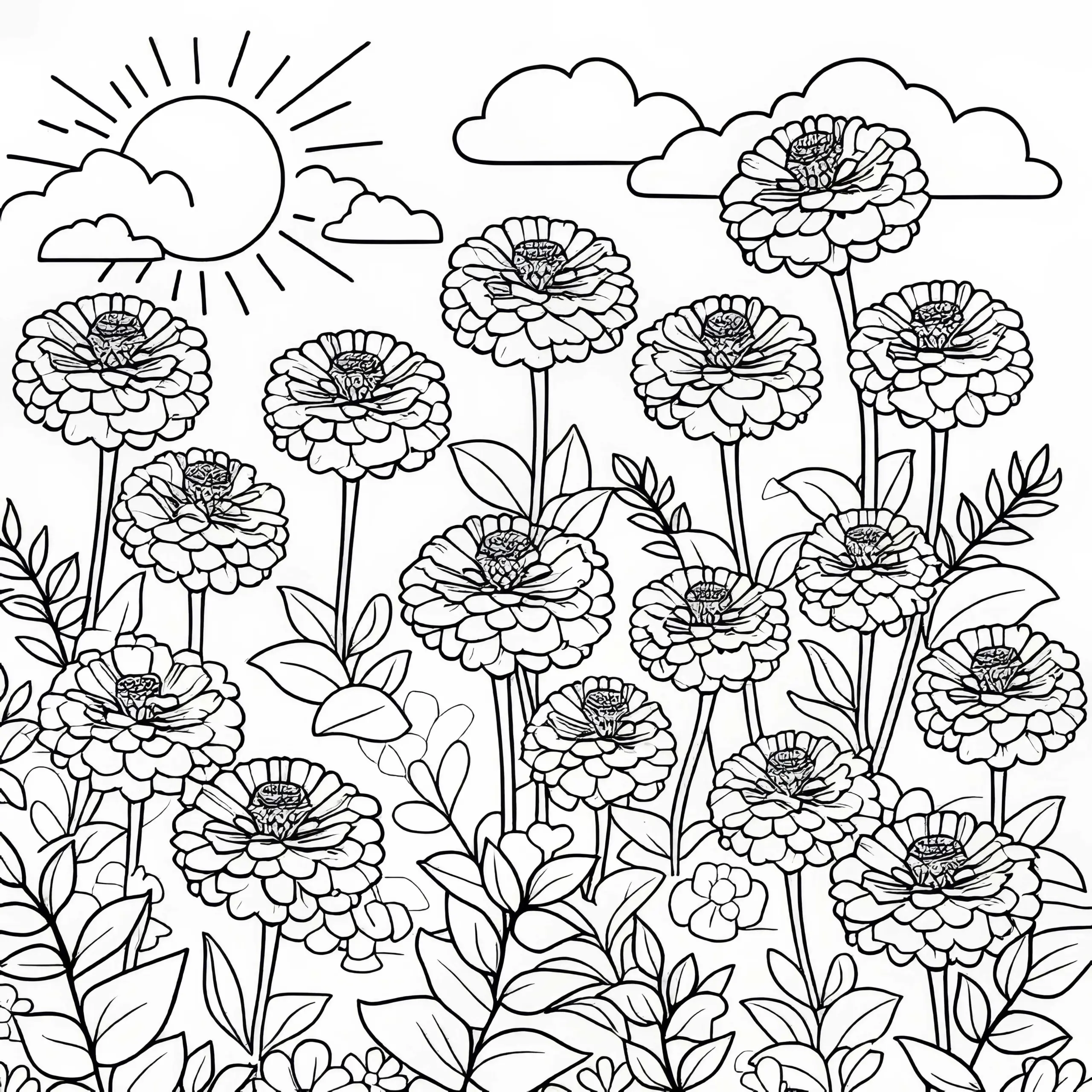 Mehrere Blumen Zinnien Ausmalbild Kostenlos