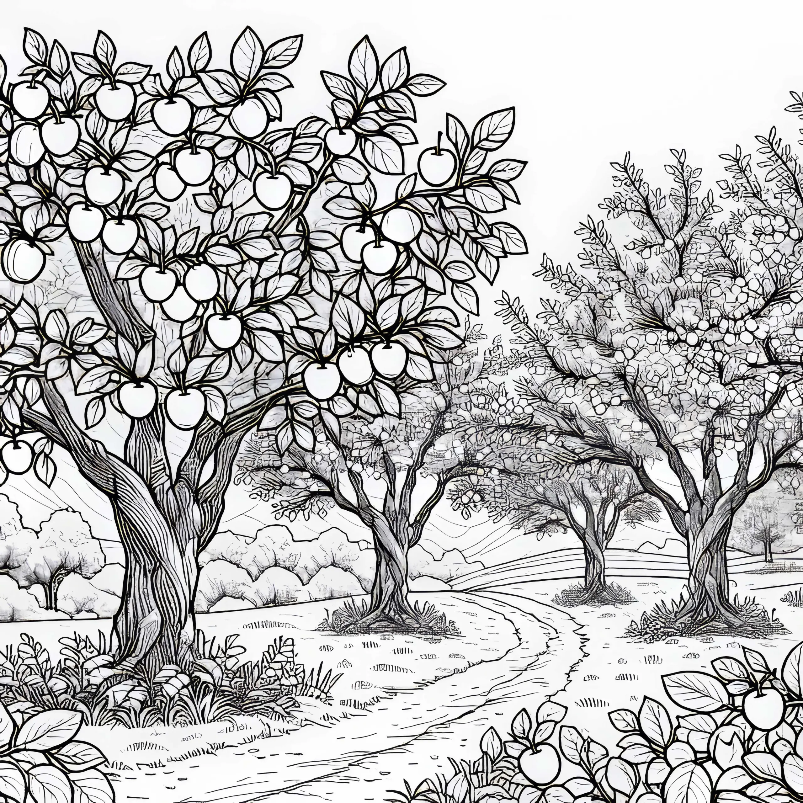 Mehrere Speierlingsbäume Stehen Vereinzelt auf Streuobstwiese – Ausmalbild Kostenlos