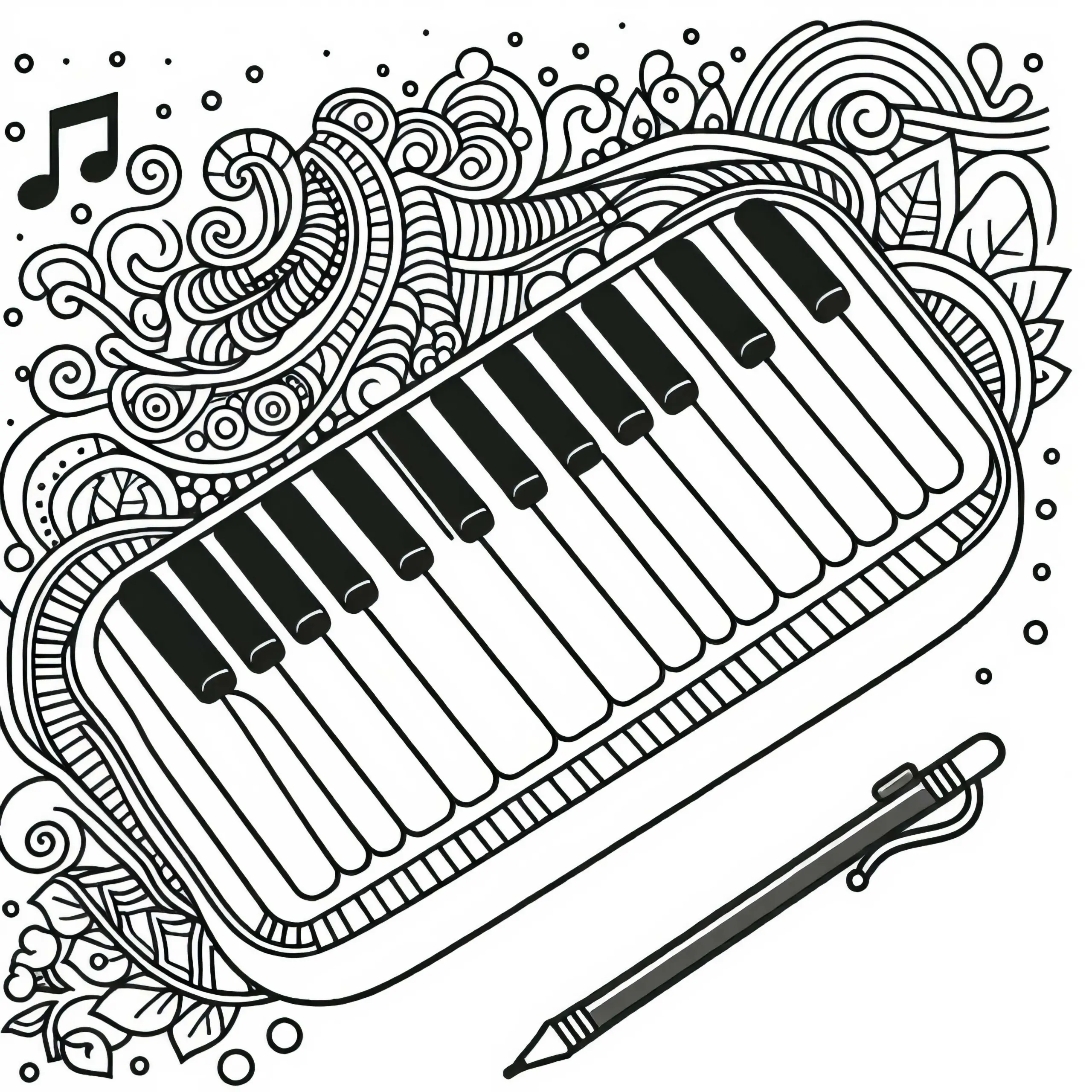 Melodica Malvorlage für ein Tasteninstrument Kostenlos (Ausmalbild)