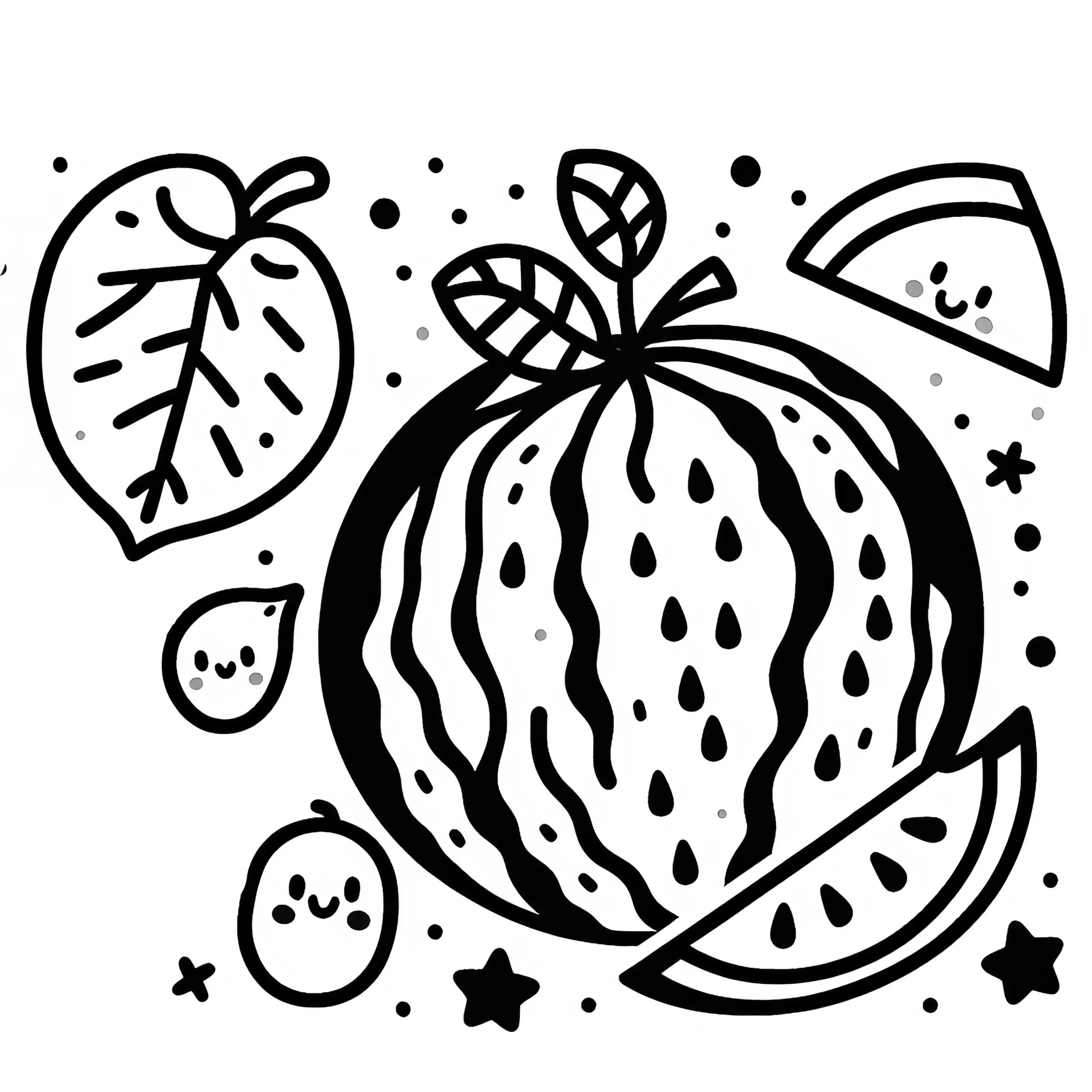 Ausmalbild mit Melone und Wassermelone – Einfach und Kostenlos