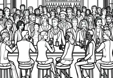 Menschen an der Bar eines Restaurants – Malvorlage kostenlos