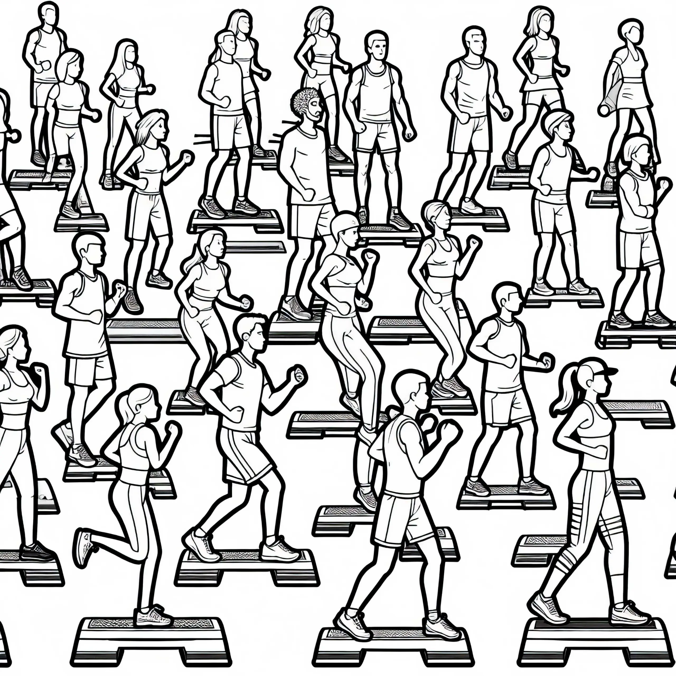 Menschen machen Step-Aerobic: Malvorlage kostenlos (Ausmalbild)