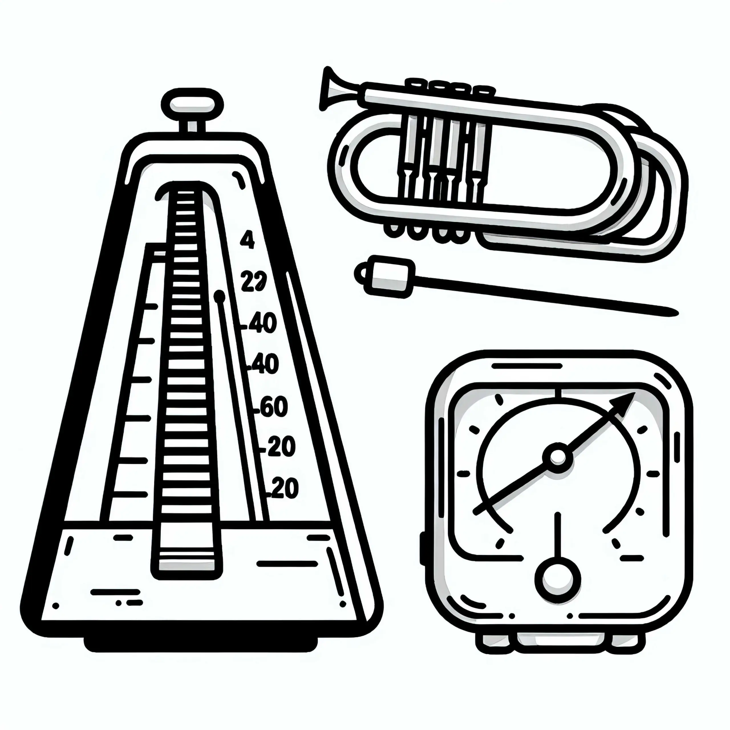 Metronome Ausmalbild für Blechblasinstrumente – Kostenloses Download
