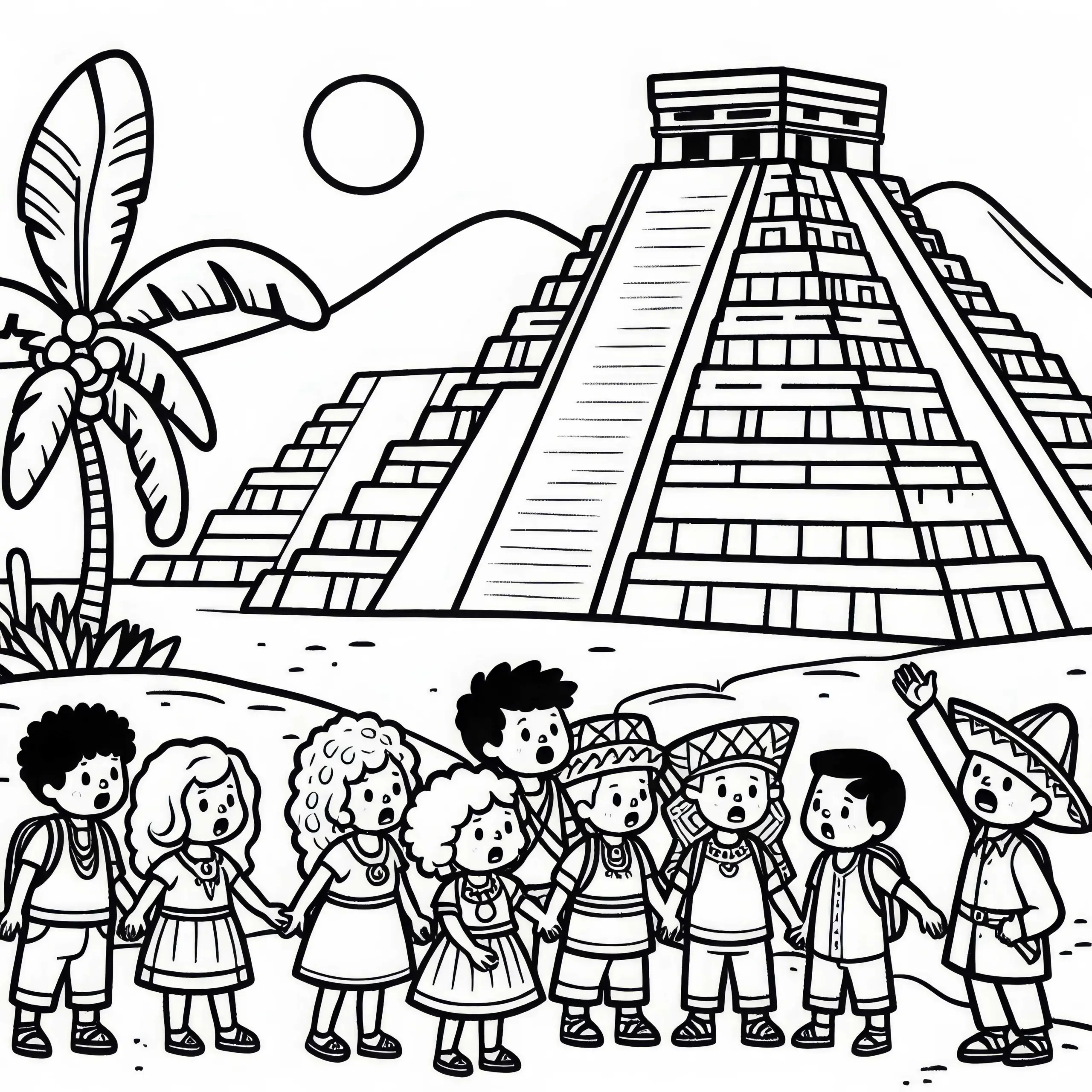 Ausmalbild von den alten Pyramiden in Mexiko-Stadt – kostenlos verfügbar