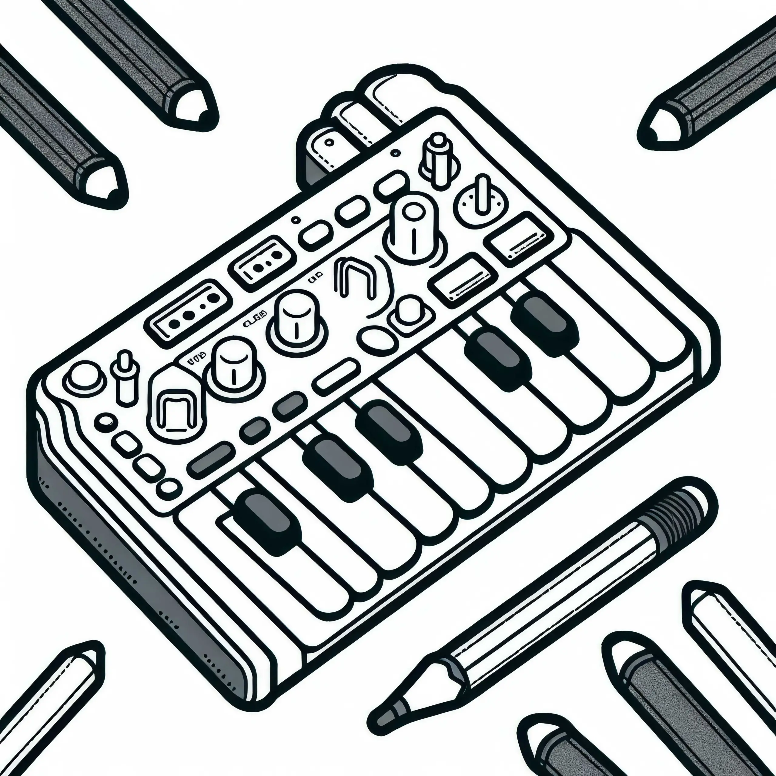 Midi-Controller Malvorlage für Zubehör elektronischer Instrumente kostenlos (Ausmalbild)
