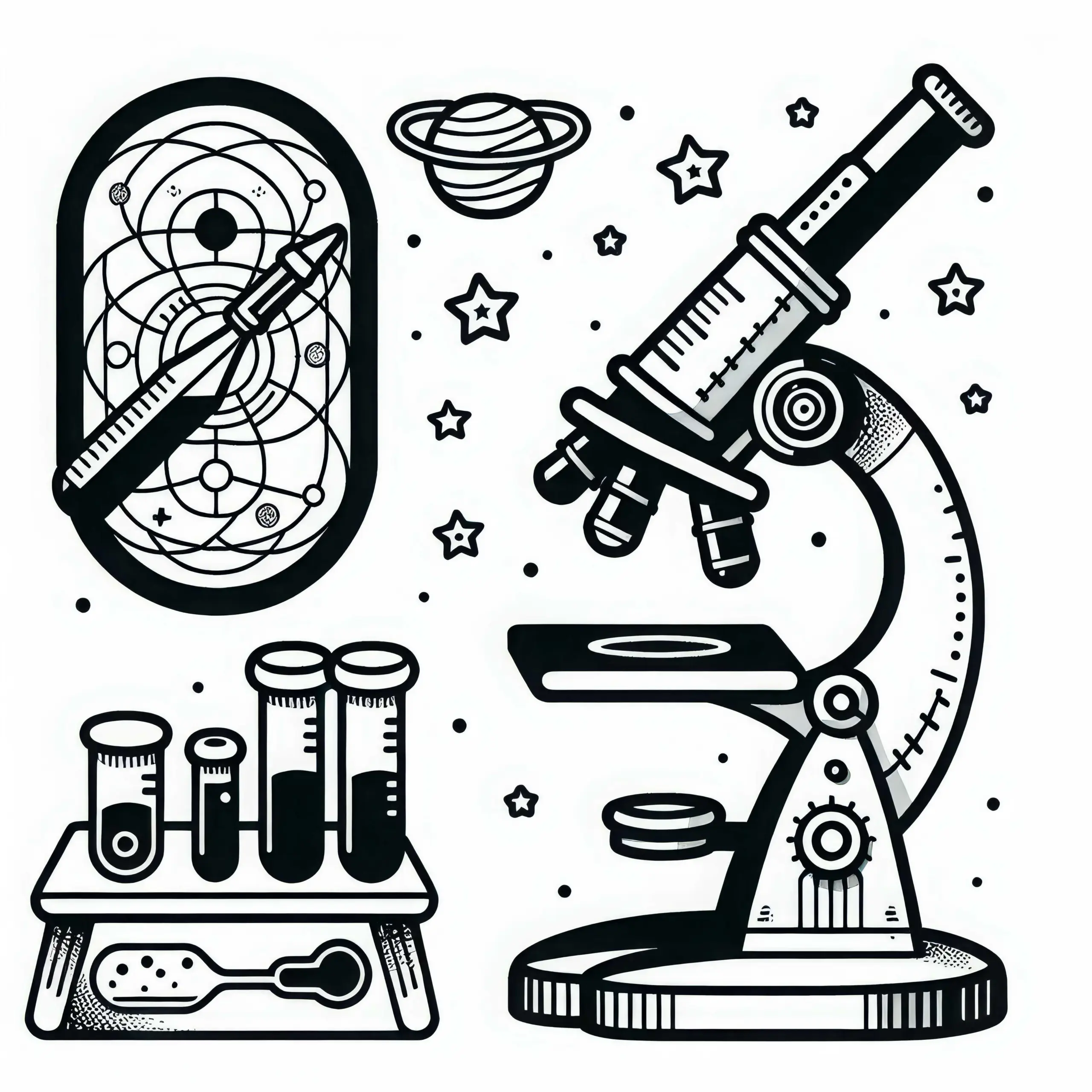 Mikroskop eines Chemikers Ausmalbild Einfach Kostenlos