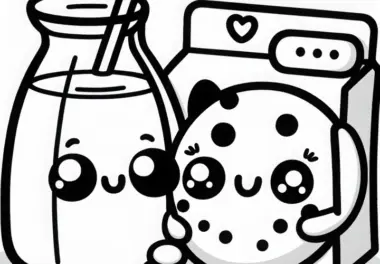 Ausmalbild von Milch und Keks im Kawaii-Stil kostenlos herunterladen