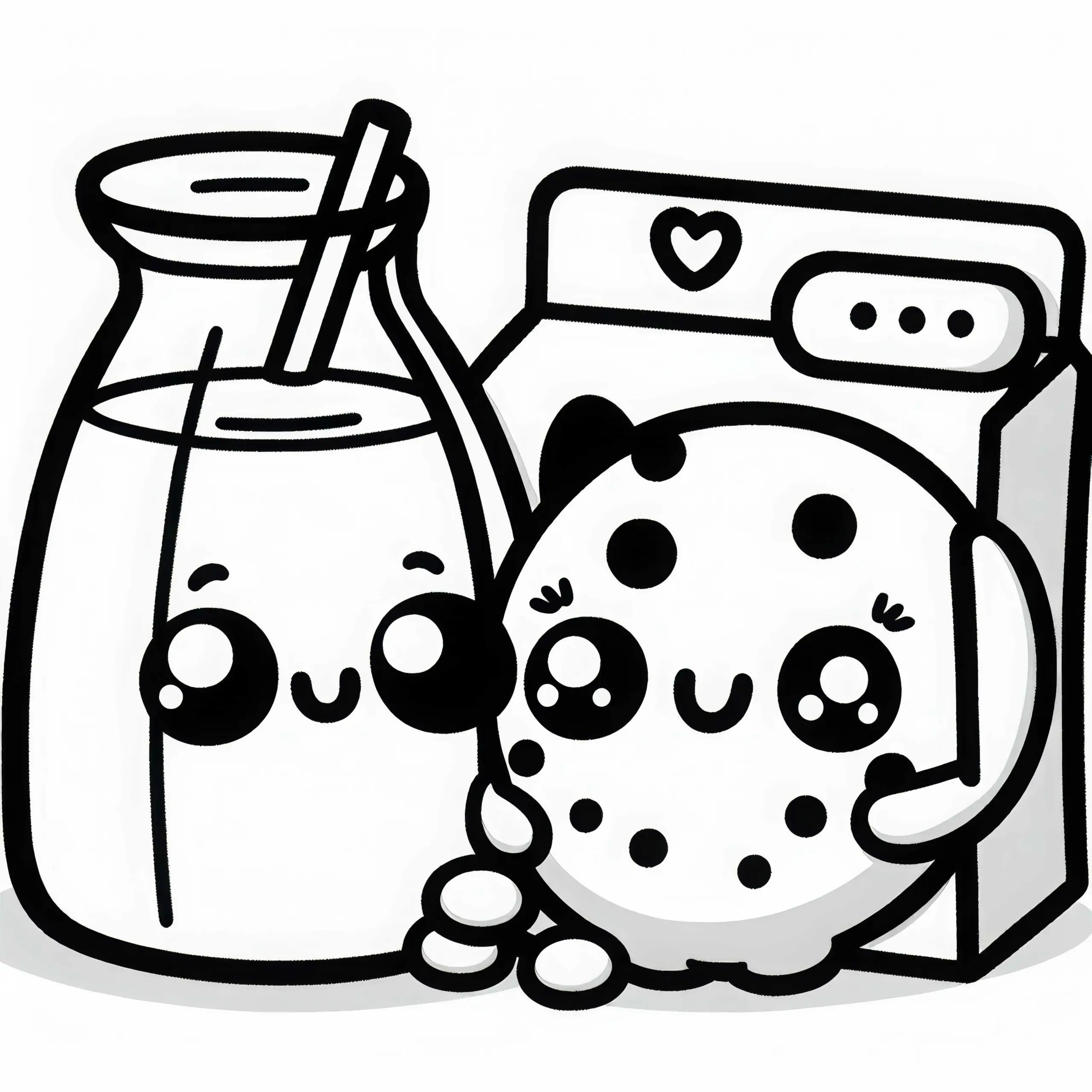 Ausmalbild von Milch und Keks im Kawaii-Stil kostenlos herunterladen