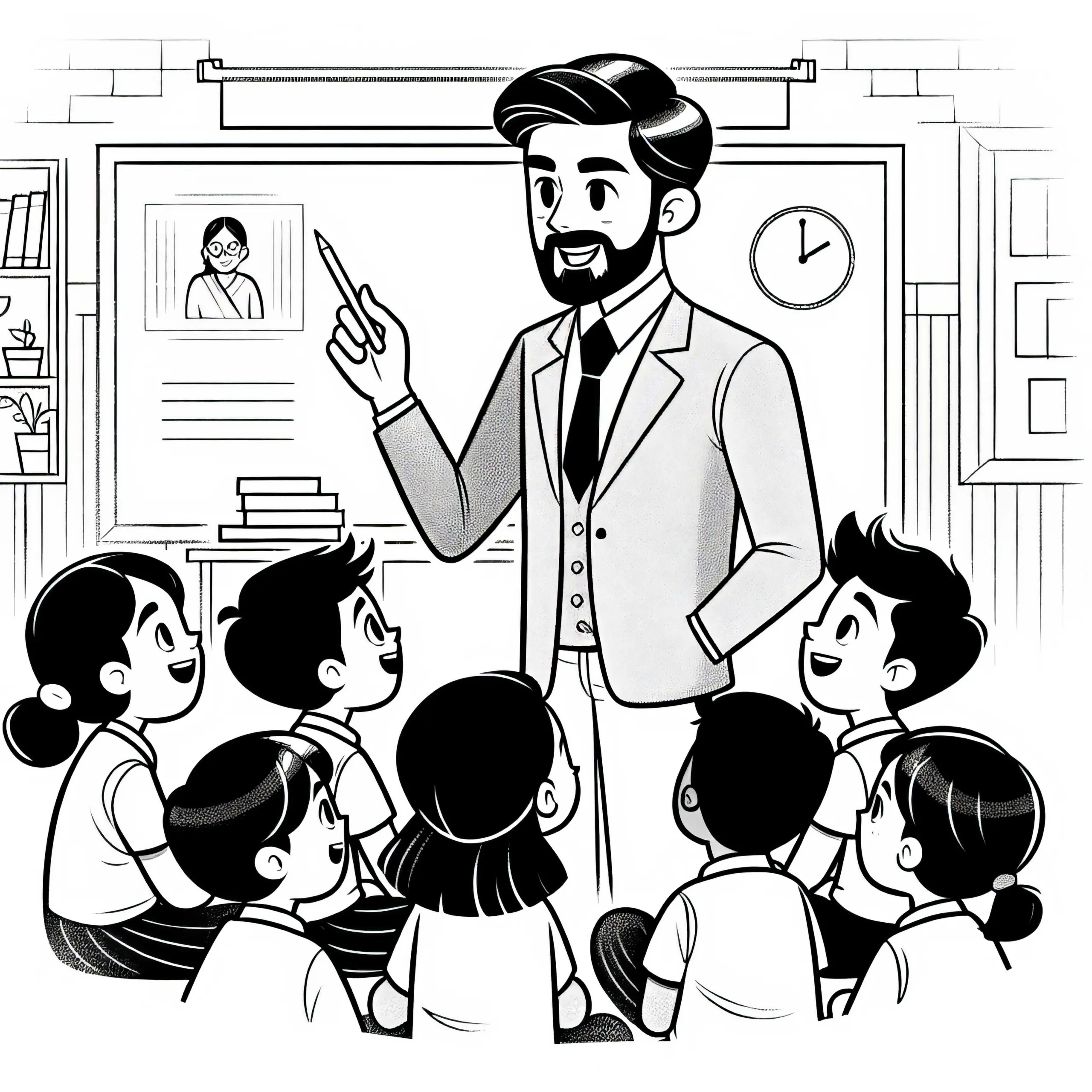 Mittel-schule mit Lehrer Ausmalbild – Einfach und Gratis