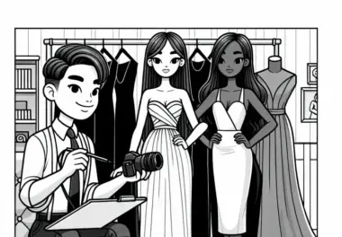 Modedesigner macht Anproben mit Models – Ausmalbild kostenlos