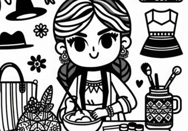 Modedesignerin arbeitet an Accessoires – Ausmalbild zum Download