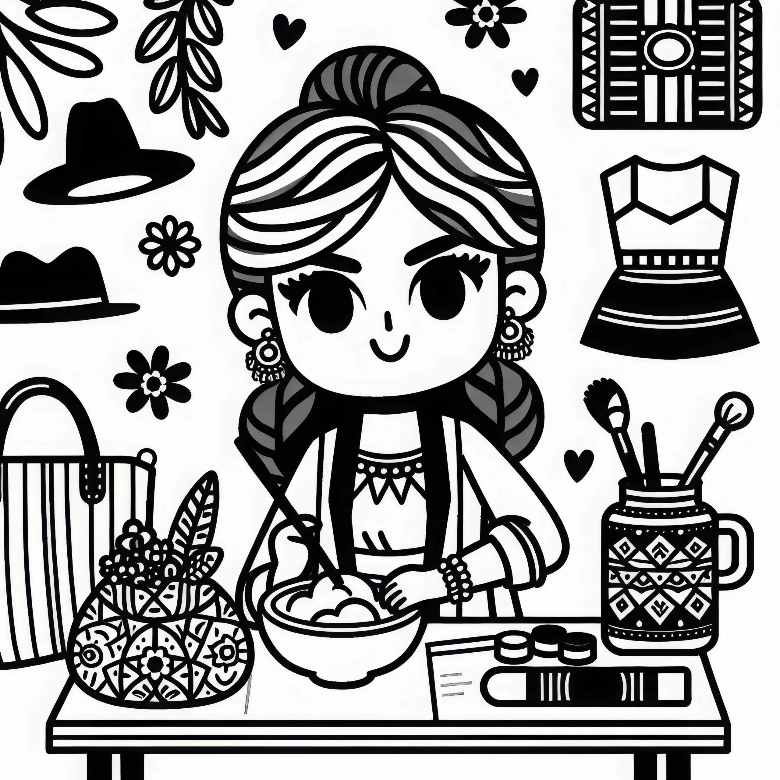 Modedesignerin arbeitet an Accessoires – Ausmalbild zum Download